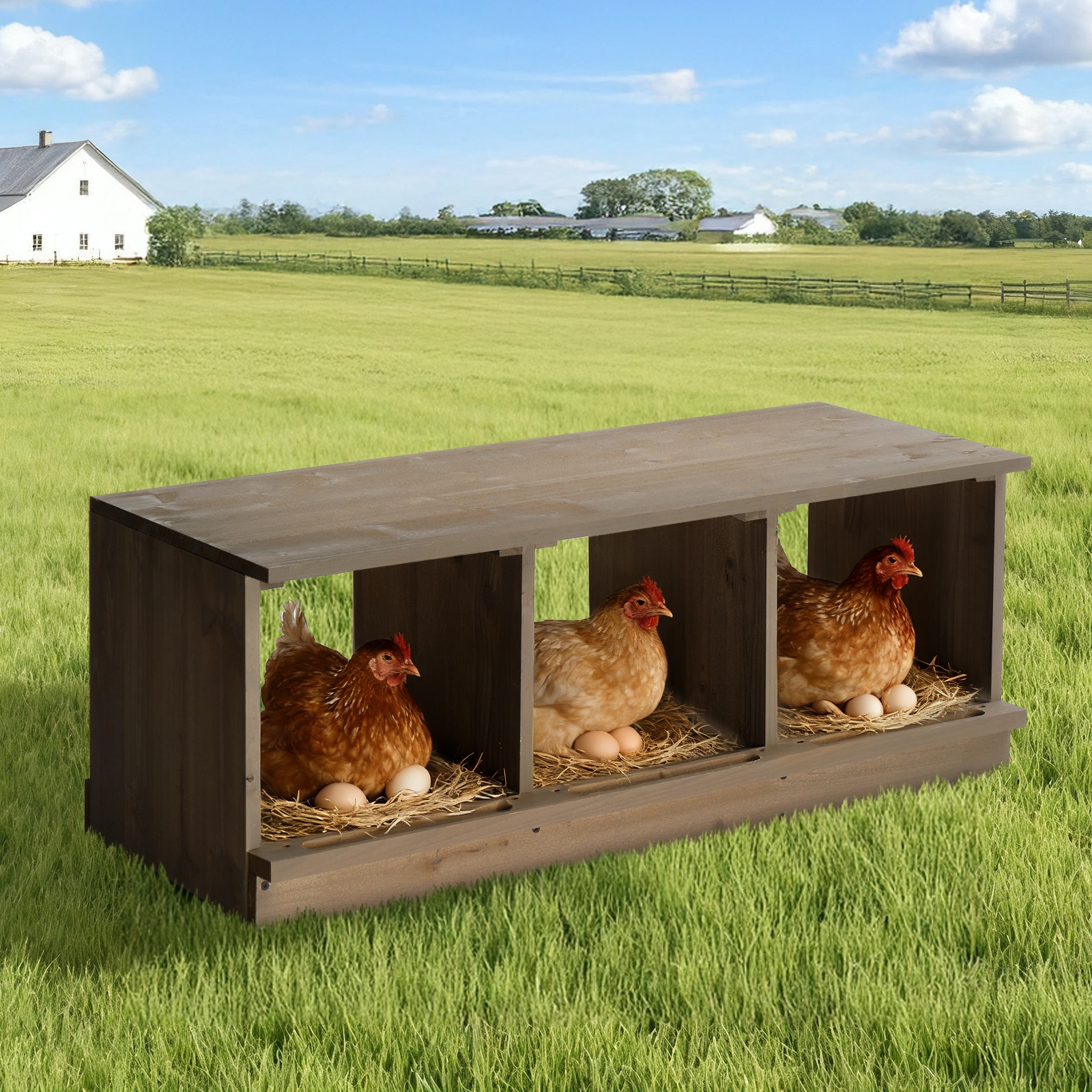 Nesting Boxes for Chickens, Wooden Chicken Nesting Box, Laying Eggs Nest Box for Chickens Hens Ducks, Gray, 3 Compartments view 5