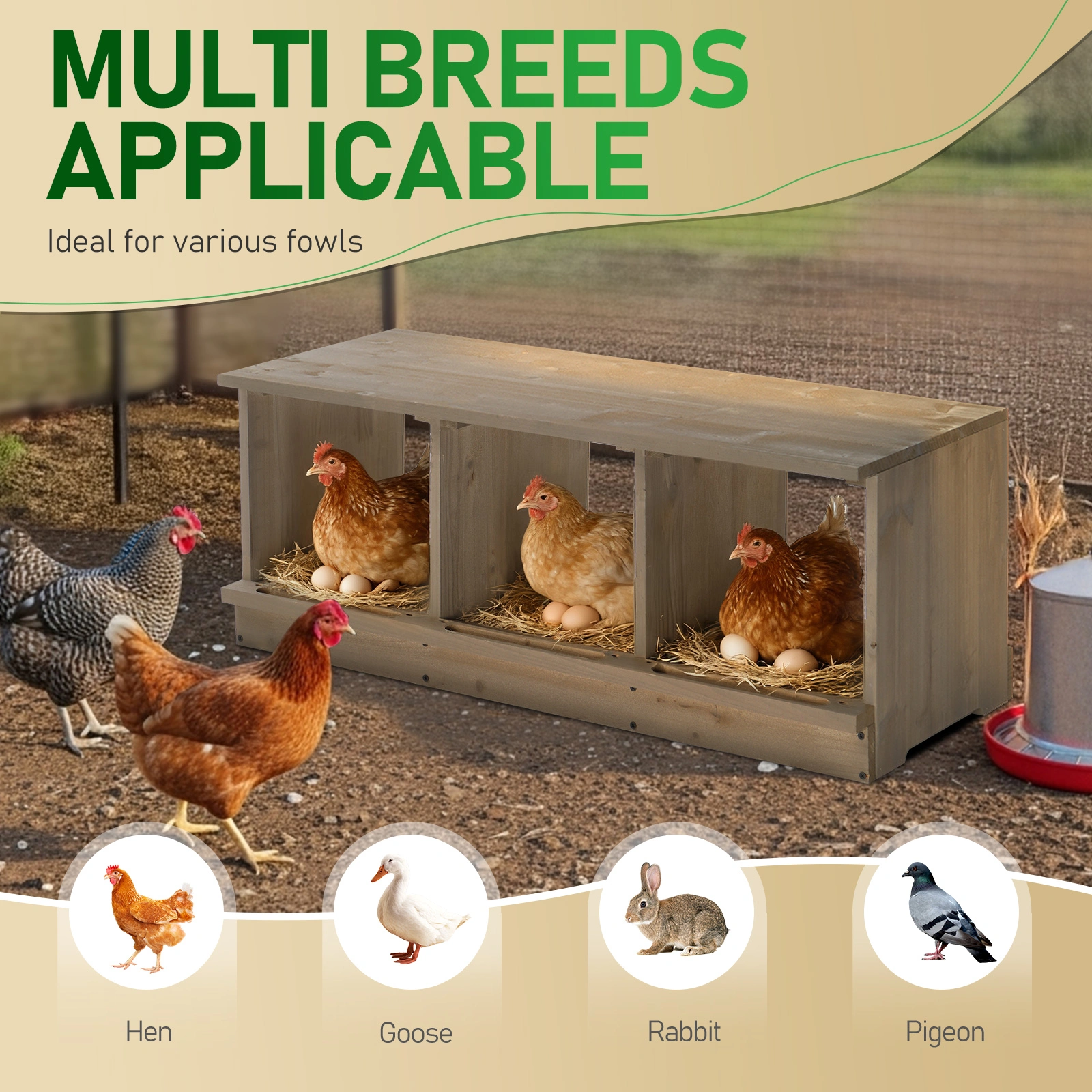 Nesting Boxes for Chickens, Wooden Chicken Nesting Box, Laying Eggs Nest Box for Chickens Hens Ducks, Gray, 3 Compartments view 8