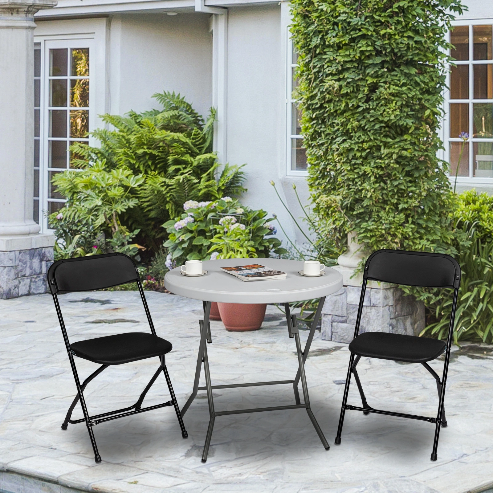 4pcs Injection Molding Classic Garden Plastic Folding Chair Black view 22