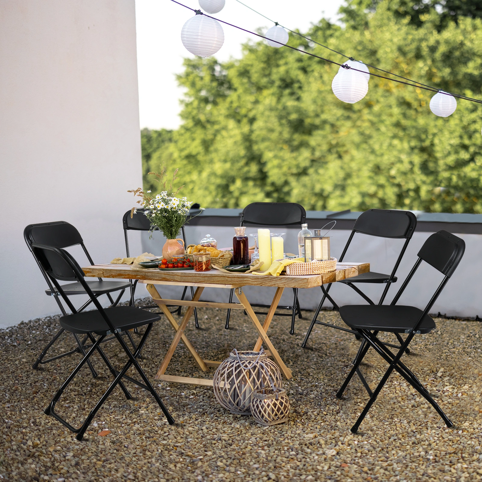 4pcs Injection Molding Classic Garden Plastic Folding Chair Black view 4