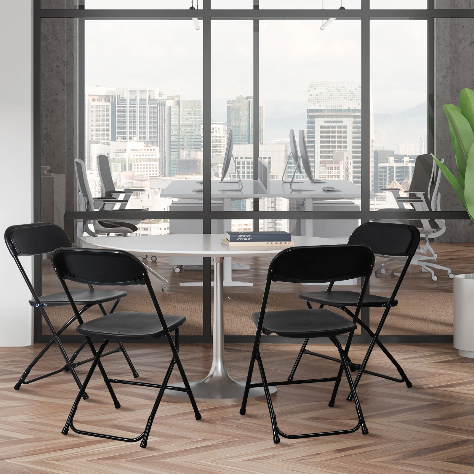 4pcs Injection Molding Classic Garden Plastic Folding Chair Black view 6