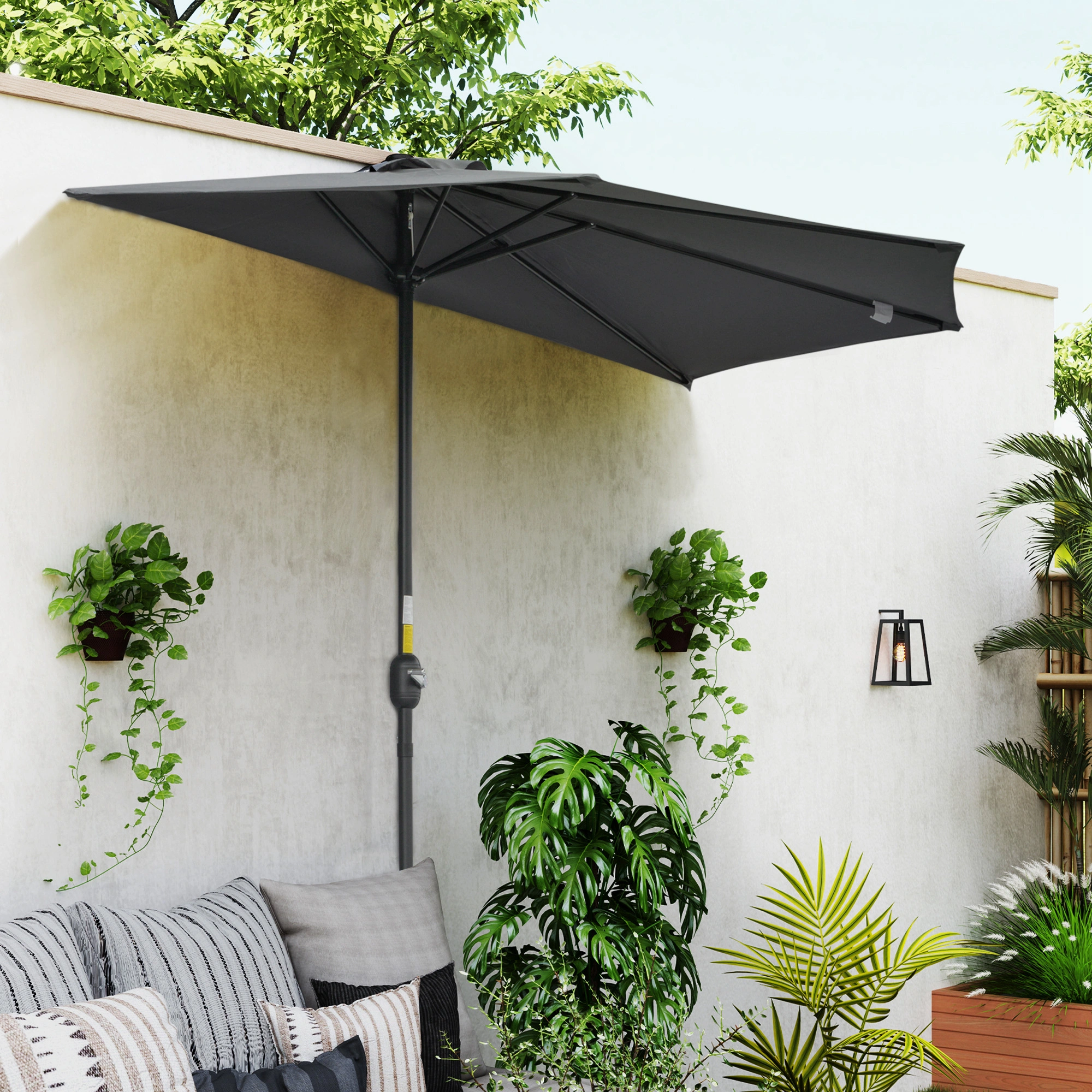 Compact Wall Mounted Umbrella Holder, Space Saving Stainless Steel Umbrella Stand for Porch, Balcony, Entry, Waterproof Base, Matte Black