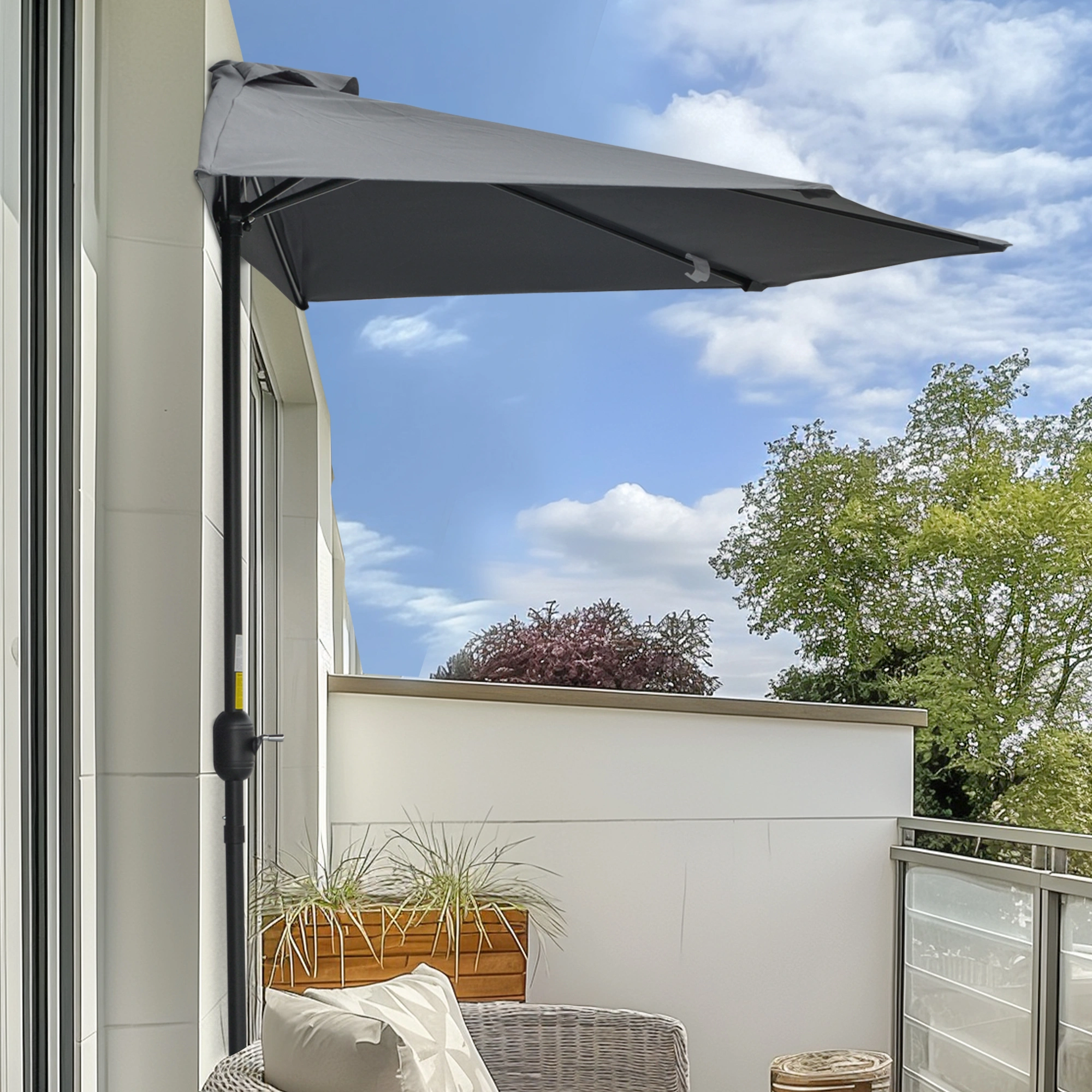 Compact Wall Mounted Umbrella Holder, Space Saving Stainless Steel Umbrella Stand for Porch, Balcony, Entry, Waterproof Base, Matte Black view 2