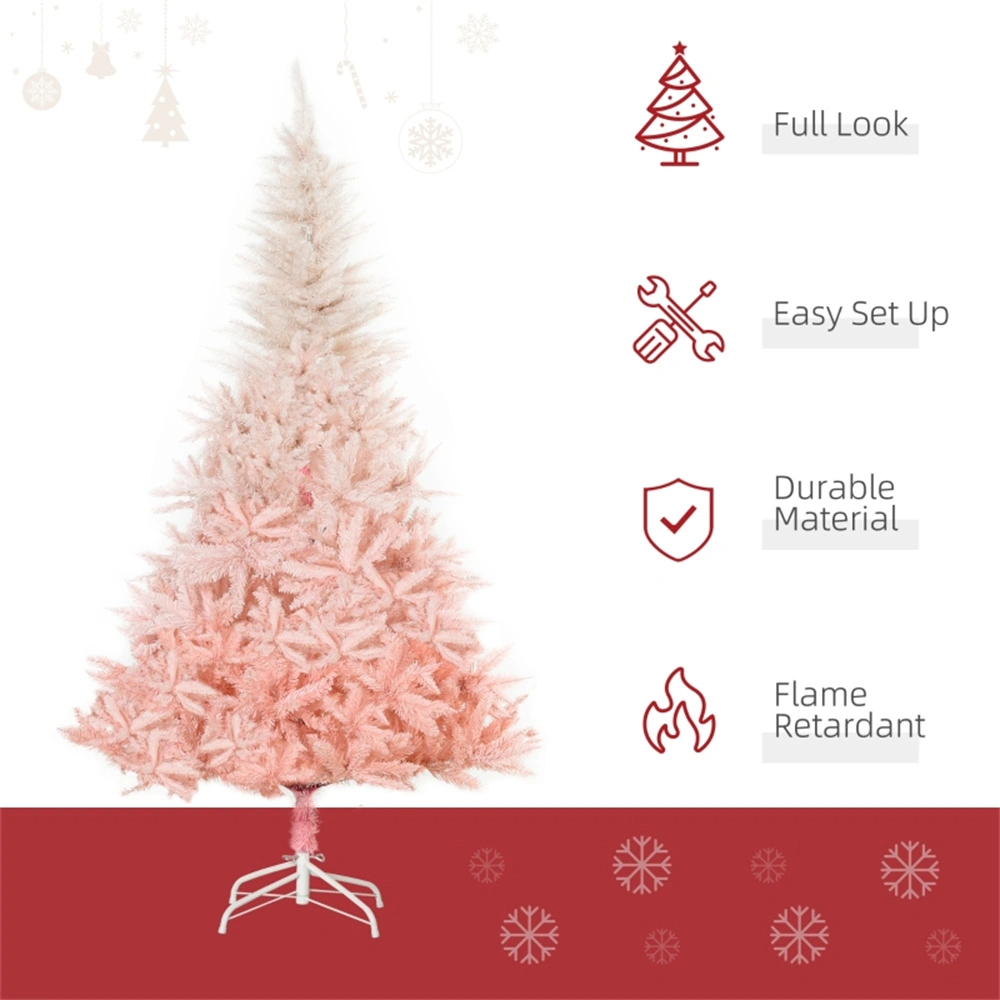 6ft Artificial Christmas Tree with LED Lights & Stand, Full Pre-Lit Pine Holiday Tree for Home Indoor Outdoor Decoration view 3