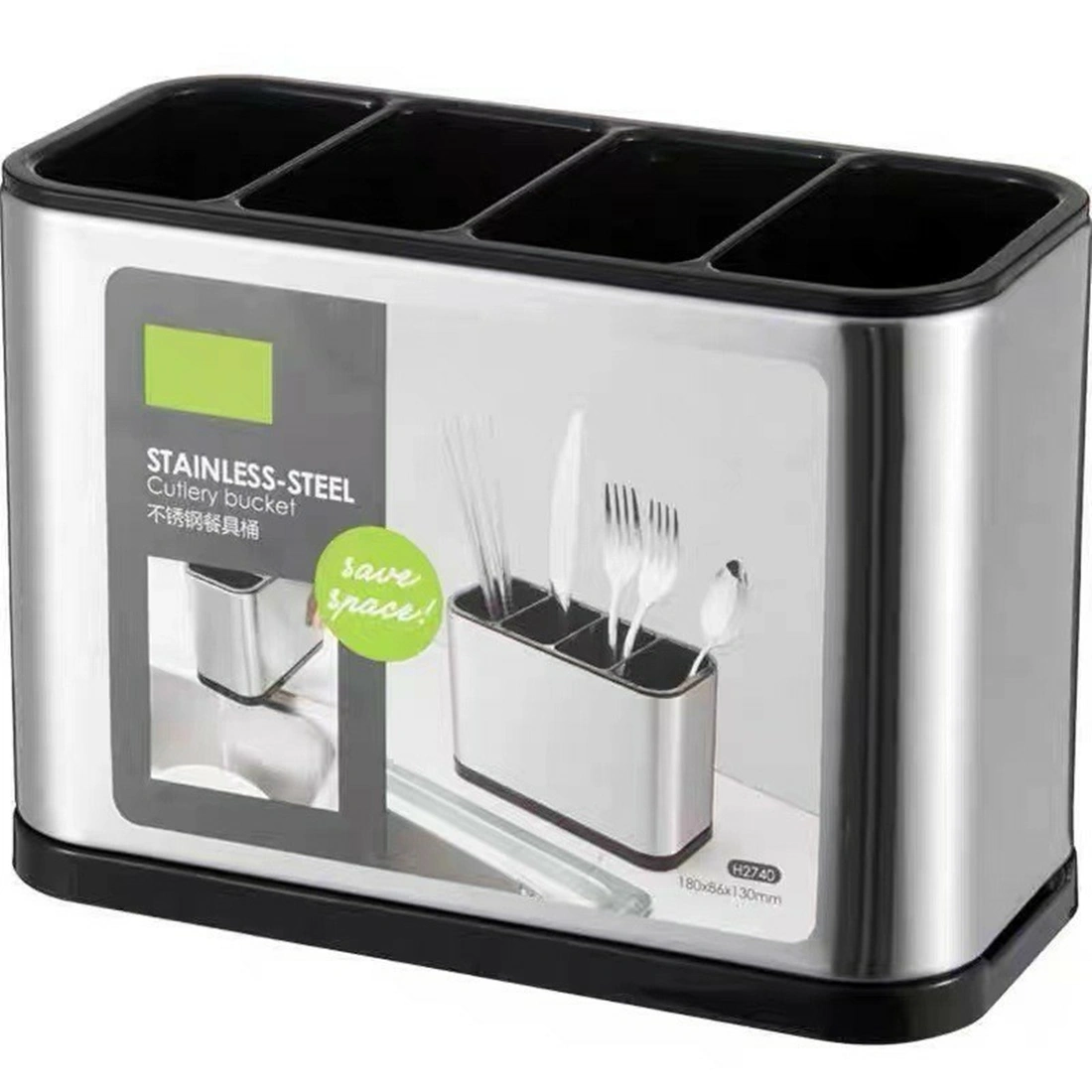 Kitchen Cutlery Organizer Box Storage Rack with Spoon Fork Chopsticks Drainer view 5