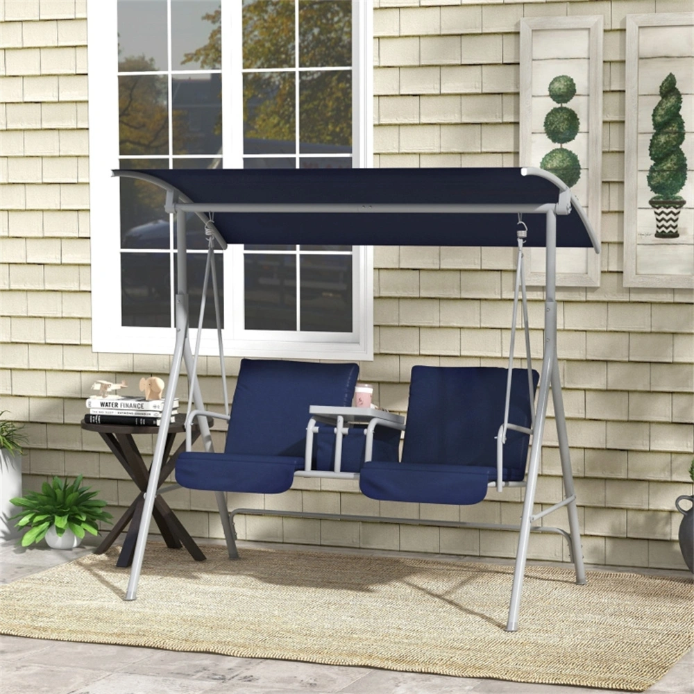 2 Seats Outdoor Patio Swing Chair 3-Person Wicker Garden Hanging Bench with Canopy for Yard view 2