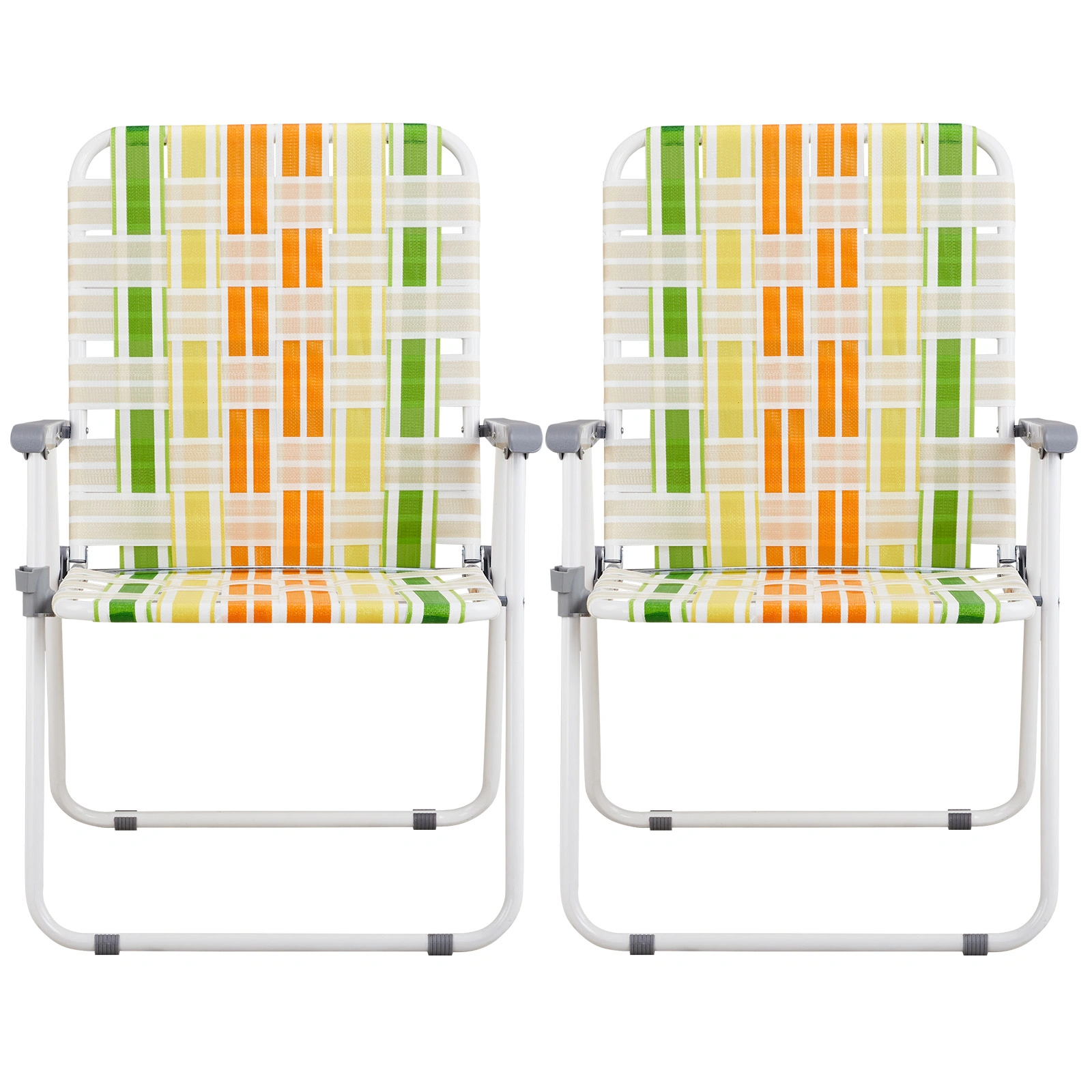 Set of 2 Webbed Folding Beach Chairs - Outdoor Portable Foldable Chairs for Camping, Fishing, Poolside, BBQ, Lawn & Patio - Yellow & Green view 12