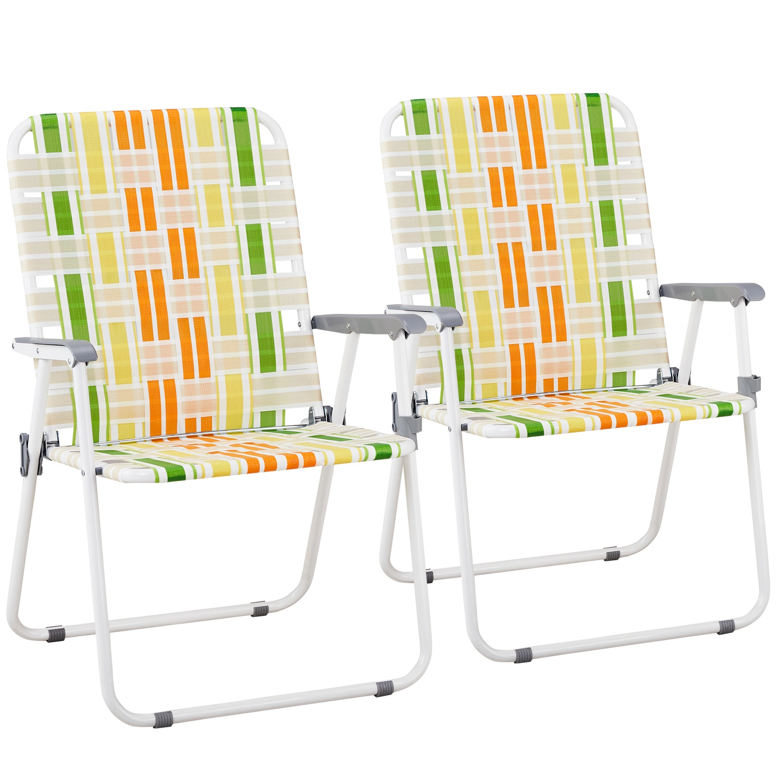 Set of 2 Webbed Folding Beach Chairs - Outdoor Portable Foldable Chairs for Camping, Fishing, Poolside, BBQ, Lawn & Patio - Yellow & Green view 13