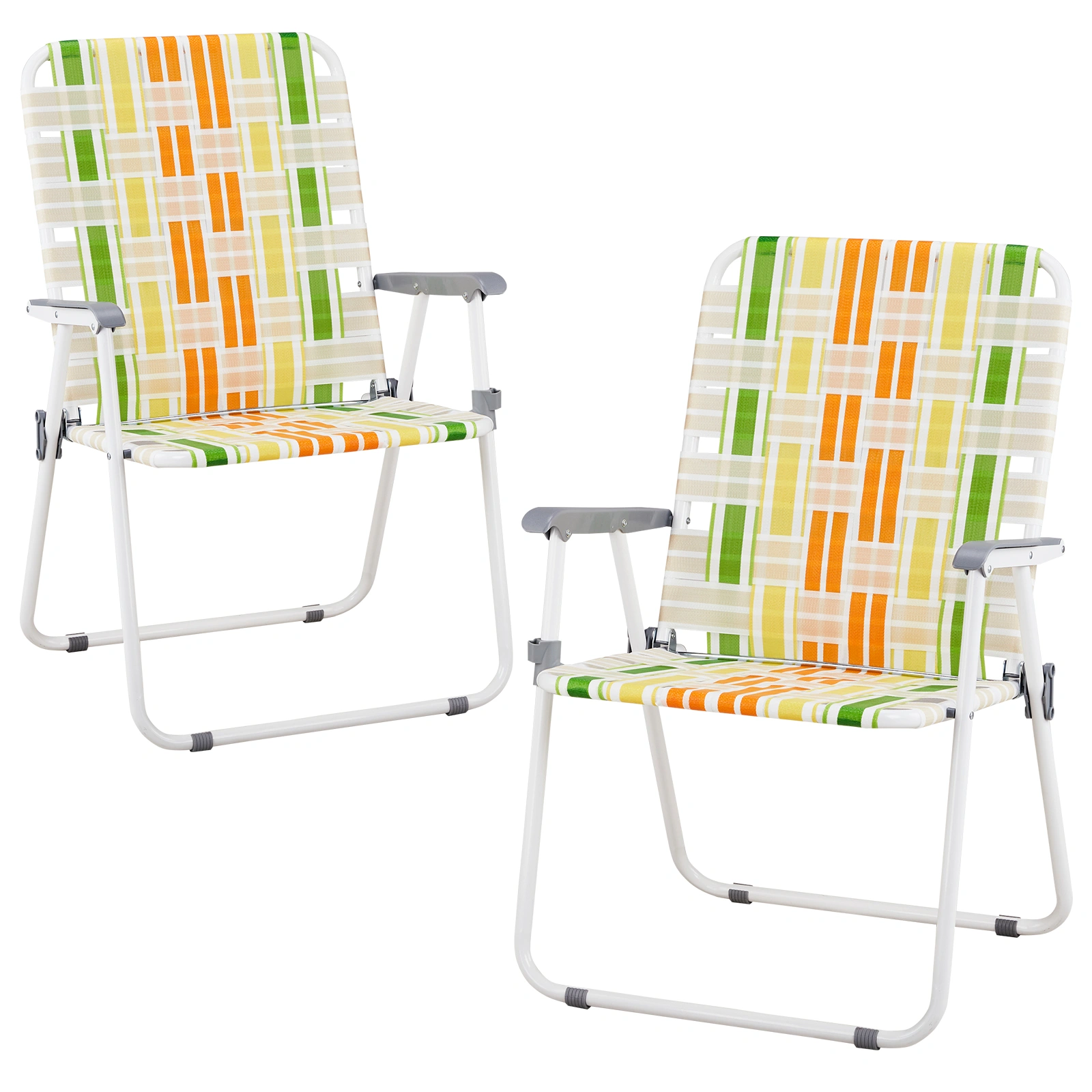 Set of 2 Webbed Folding Beach Chairs - Outdoor Portable Foldable Chairs for Camping, Fishing, Poolside, BBQ, Lawn & Patio - Yellow & Green view 14