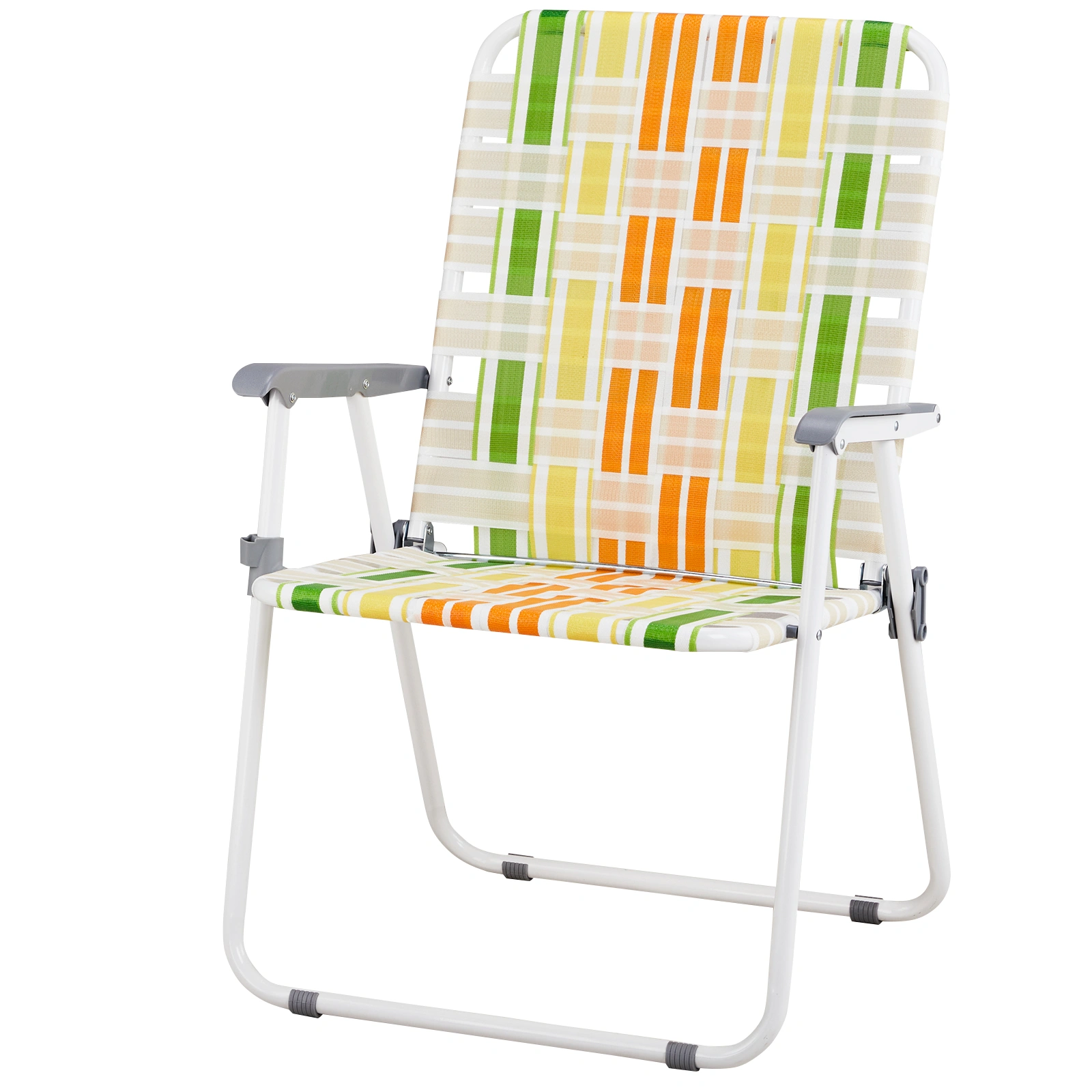 Set of 2 Webbed Folding Beach Chairs - Outdoor Portable Foldable Chairs for Camping, Fishing, Poolside, BBQ, Lawn & Patio - Yellow & Green view 19