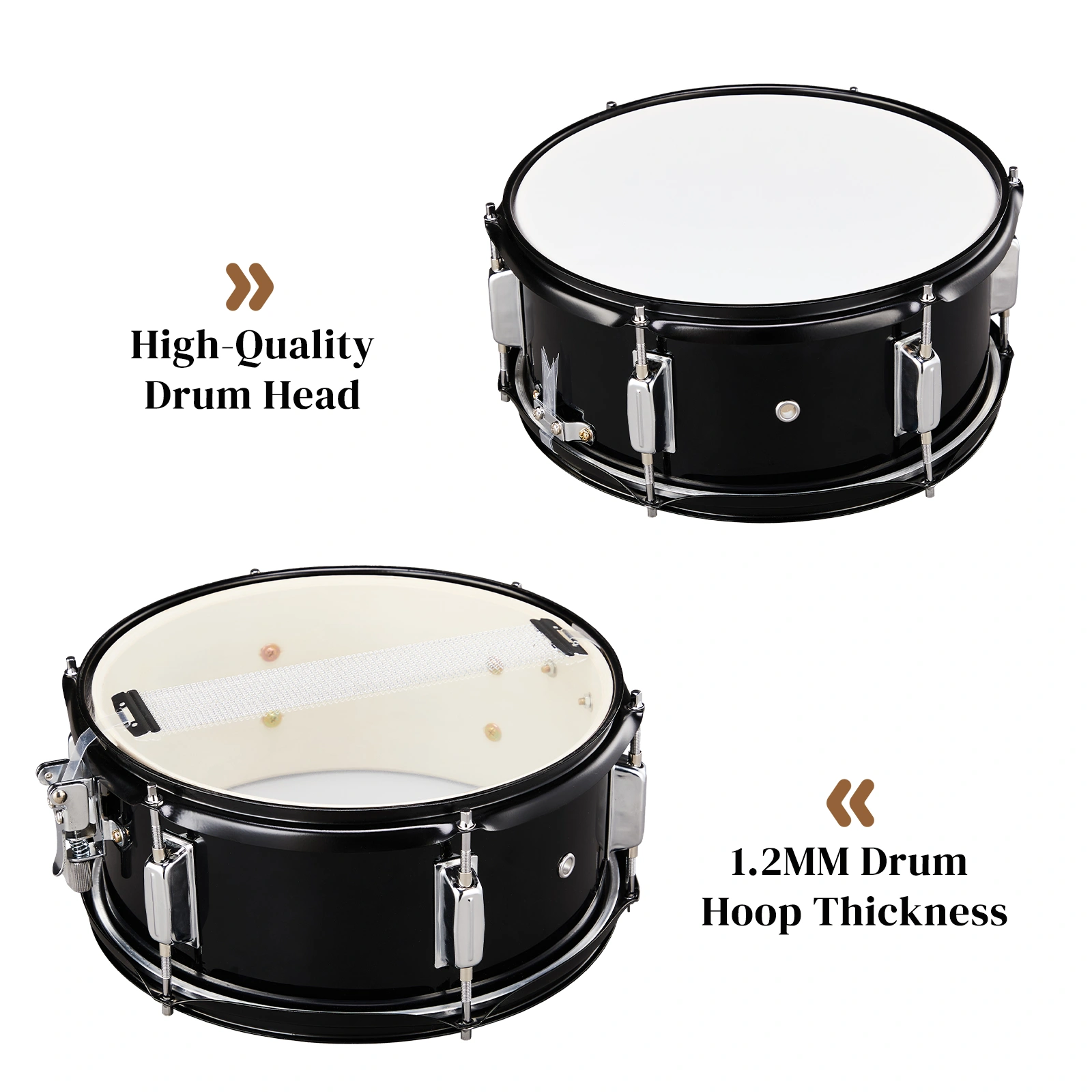 12x5.5 inch Professional Marching Snare Drum Kit - Black with Sticks, Strap & Wrench Set view 2