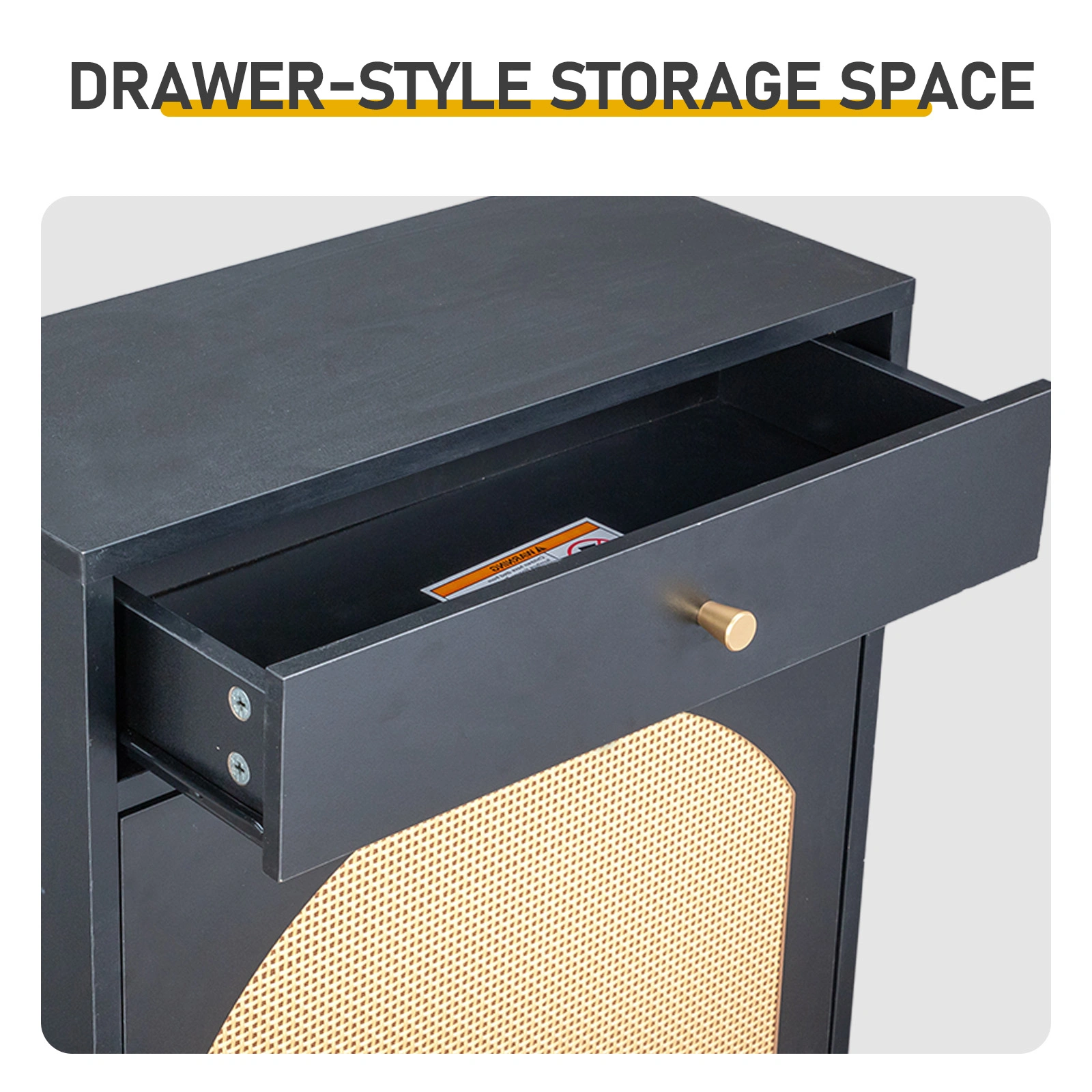 Rattan-front shoe cabinet with 1 drawer and 2 flip-down compartments, particleboard, 54*24*110cm, black view 7