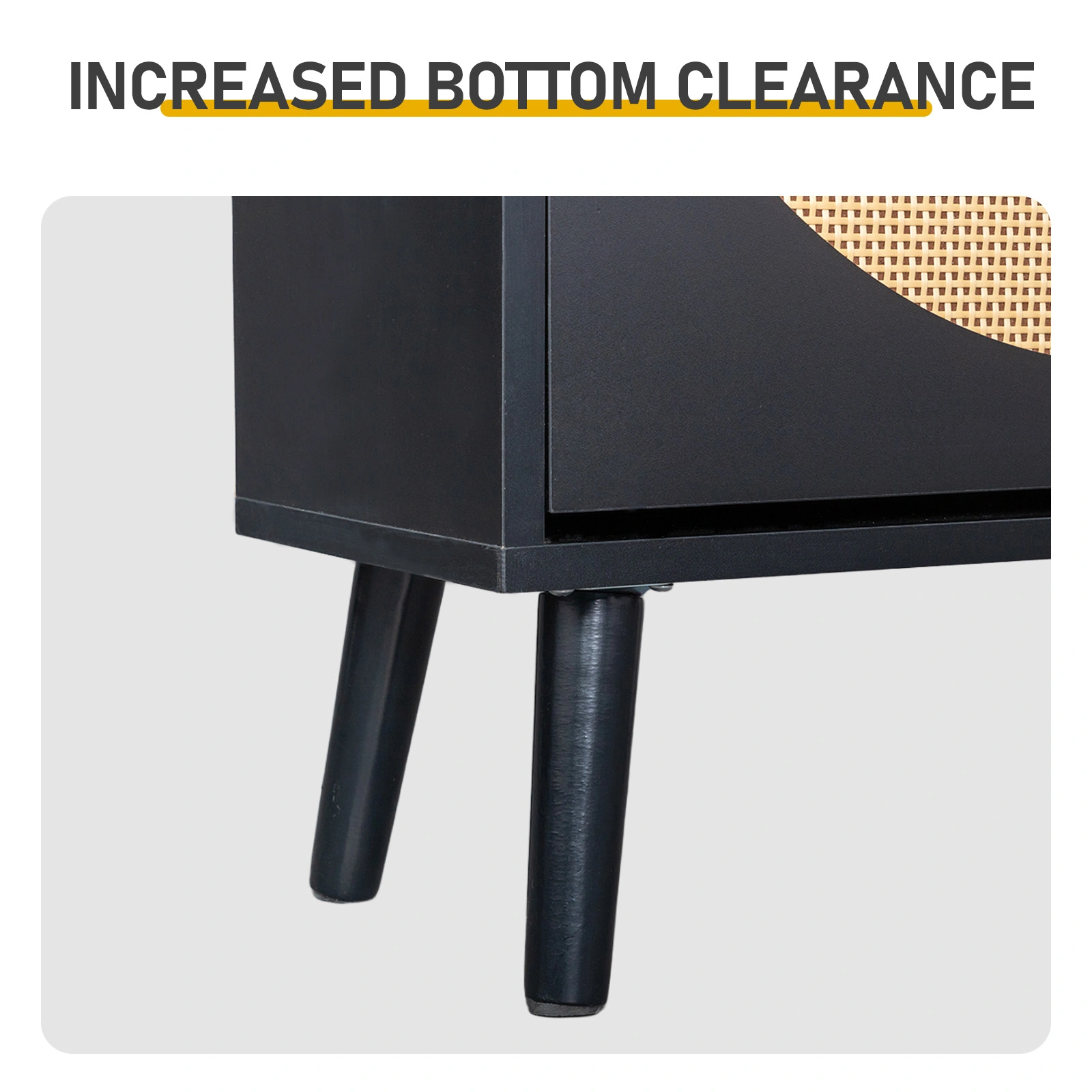 Rattan-front shoe cabinet with 1 drawer and 2 flip-down compartments, particleboard, 54*24*110cm, black view 8