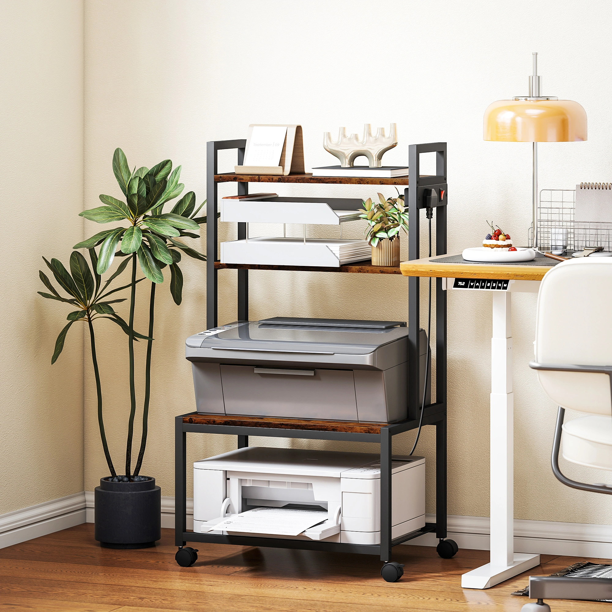 Adjustable Printer Stand, Open Shelving Desk Organizer for Home Office, Holds Inkjet & Laser Printers view 4