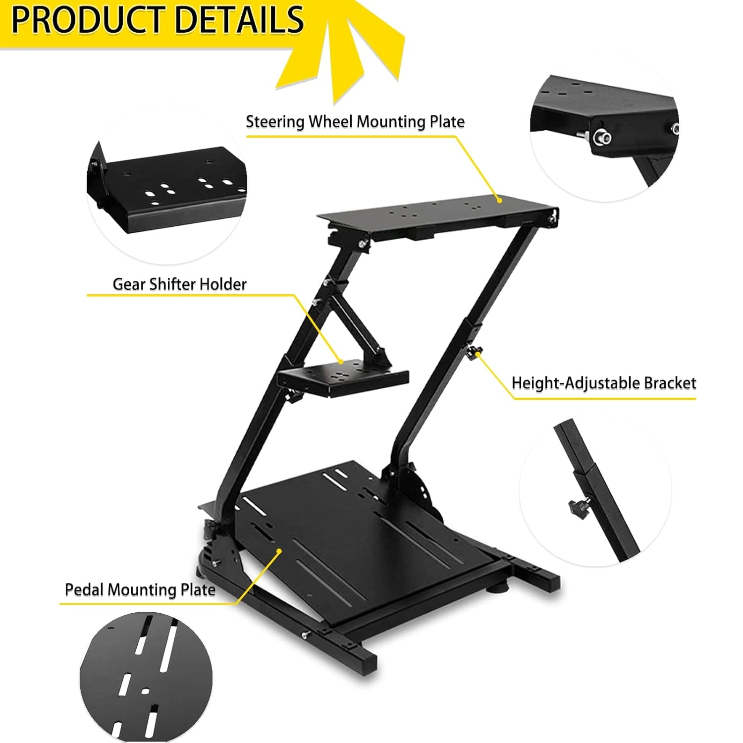 Gaming Steering Wheel Stand Holder for Logitech G25 G27 G29 G920 G923 Thrustmaster T300RS T300GT T150RS with Shifter Mount, Foldable Racing Pedal Stand for Xbox PS5 PS4 PC view 2
