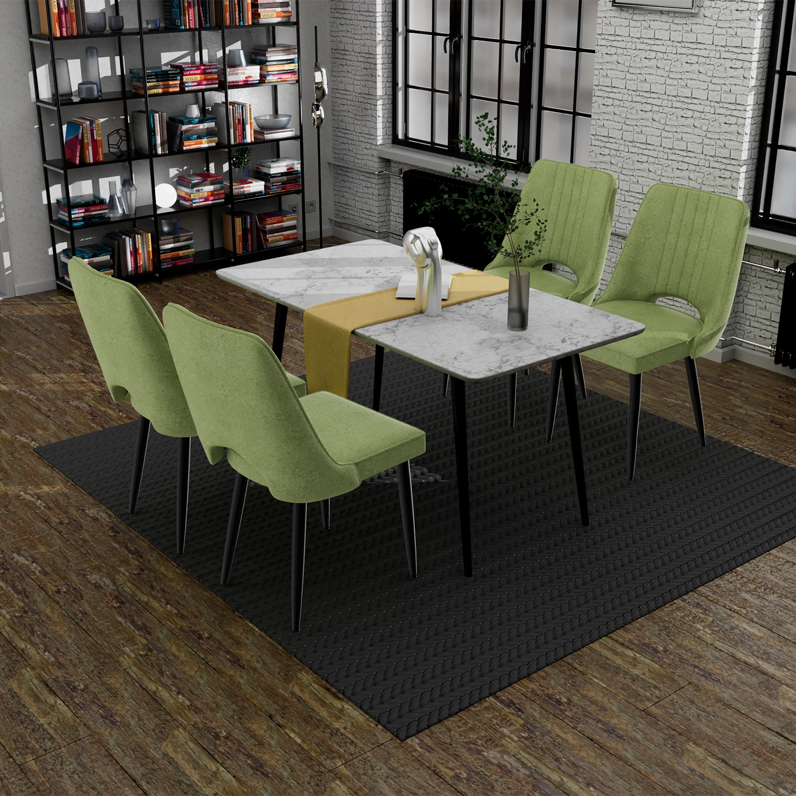 Set of 4 Dining Chairs, PU Leather Kitchen Chairs w/Backrest, Dining Room Chairs for Living Room Lounge Counter, Black view 5