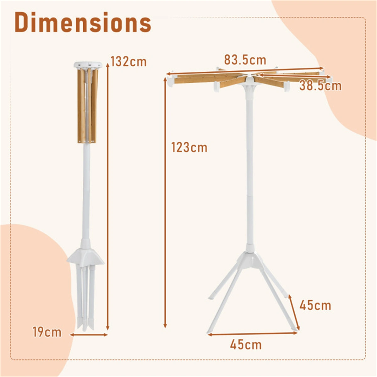 Foldable Bamboo Clothes Drying Rack with 40 Hanger Slots, Space Saving Laundry Drying Stand for Indoor Use view 3