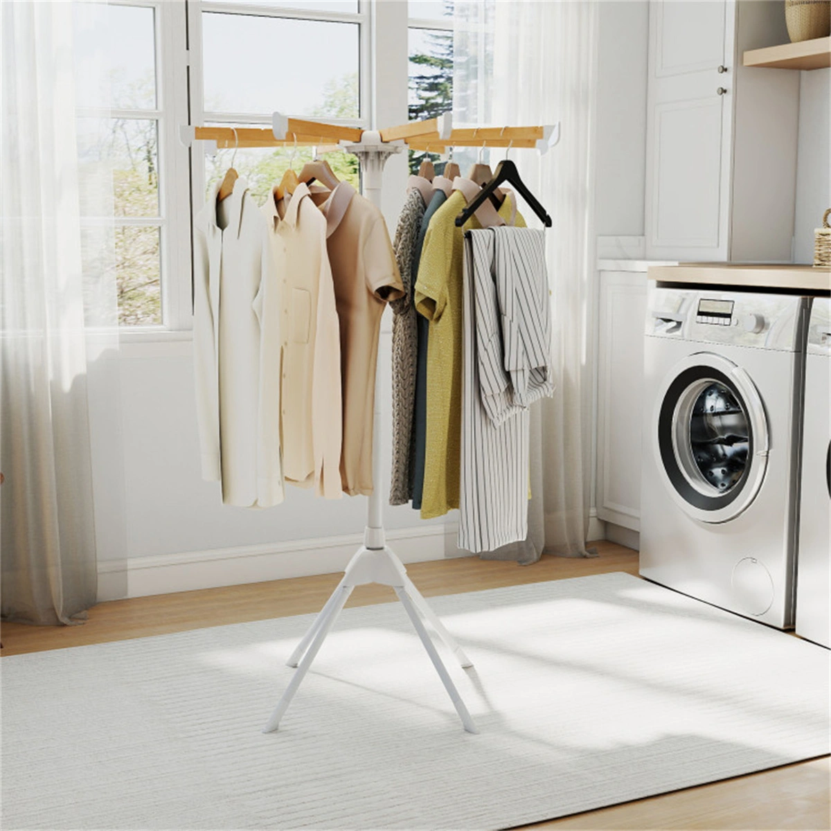 Foldable Bamboo Clothes Drying Rack with 40 Hanger Slots, Space Saving Laundry Drying Stand for Indoor Use view 7