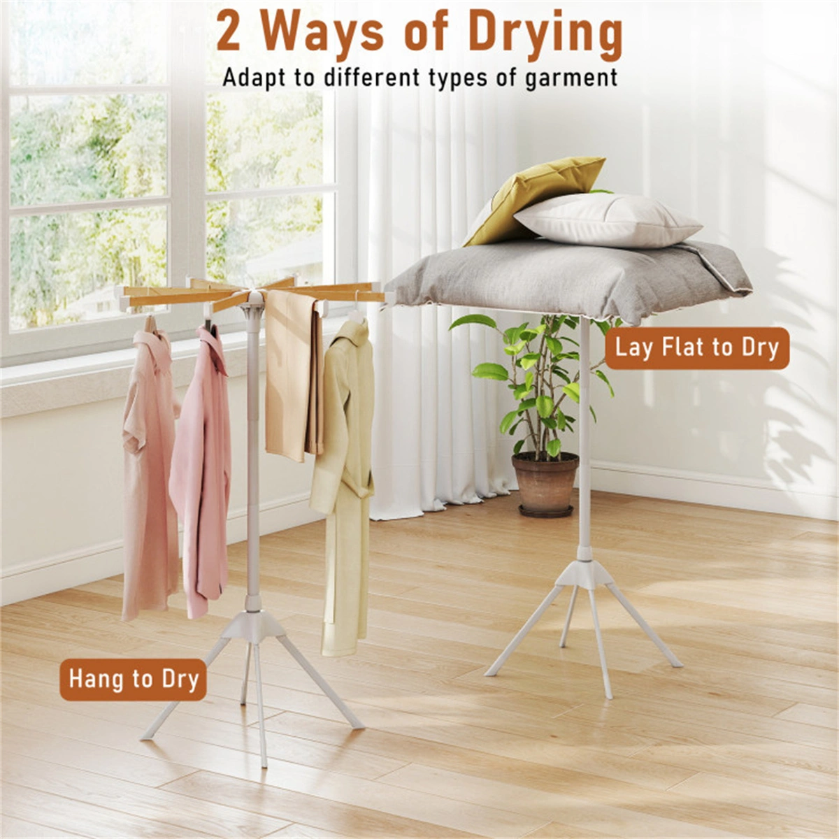 Foldable Bamboo Clothes Drying Rack with 40 Hanger Slots, Space Saving Laundry Drying Stand for Indoor Use view 9