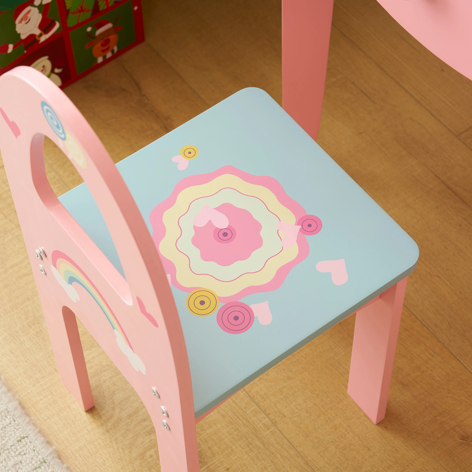 Kids Vanity Table and Chair Set with 7pcs Pretend Play Makeup Toys, Girls Vanity with Mirror & Stool, 3 Drawers & Tabletop Storage, Princess Table for Toddlers, Pink view 11