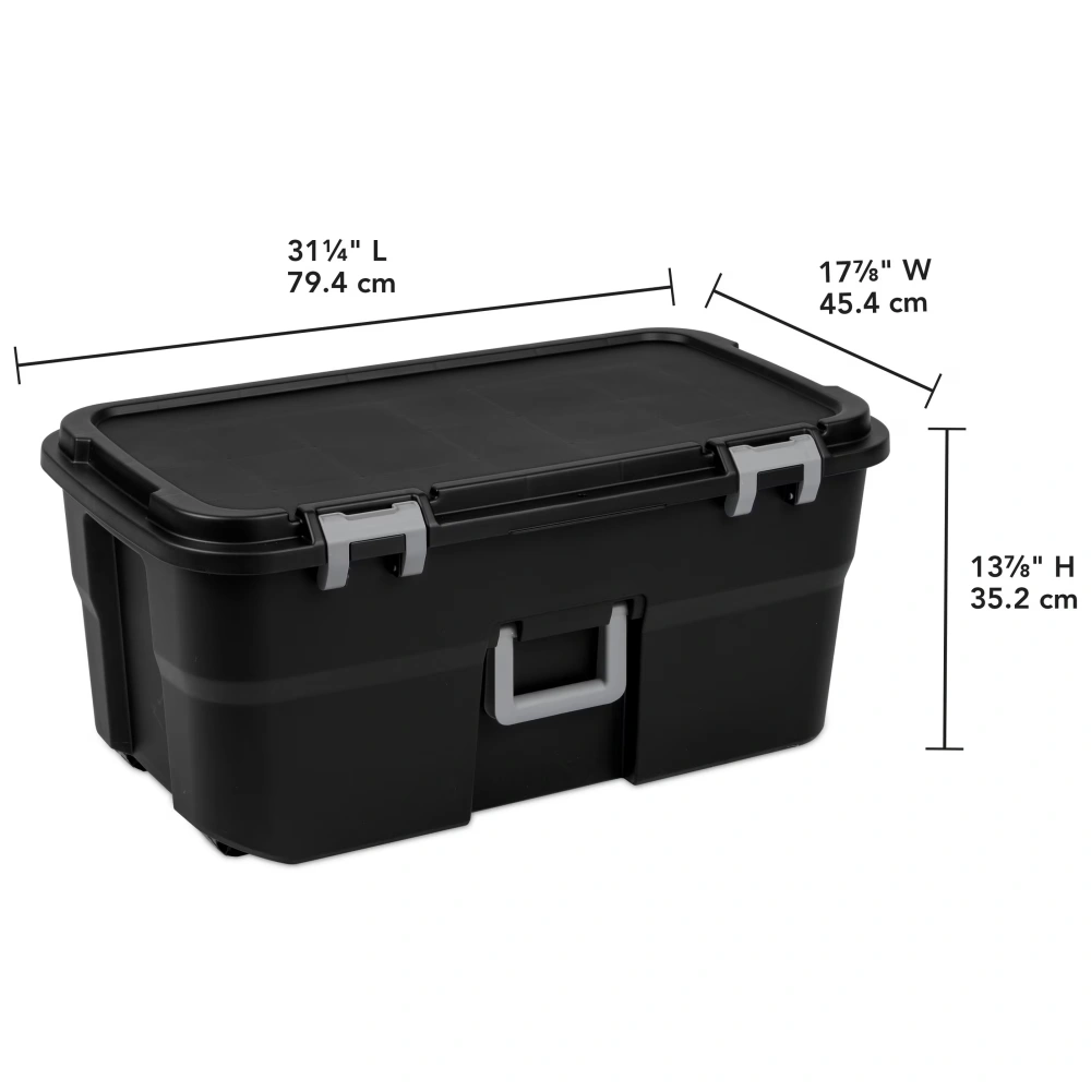 (2 pack)22 Gallon Large Wheeled , Heavy Duty Plastic Storage Trunk Container, Lockable with Wheels and Handle, Black (Shipment from Walmart) view 2