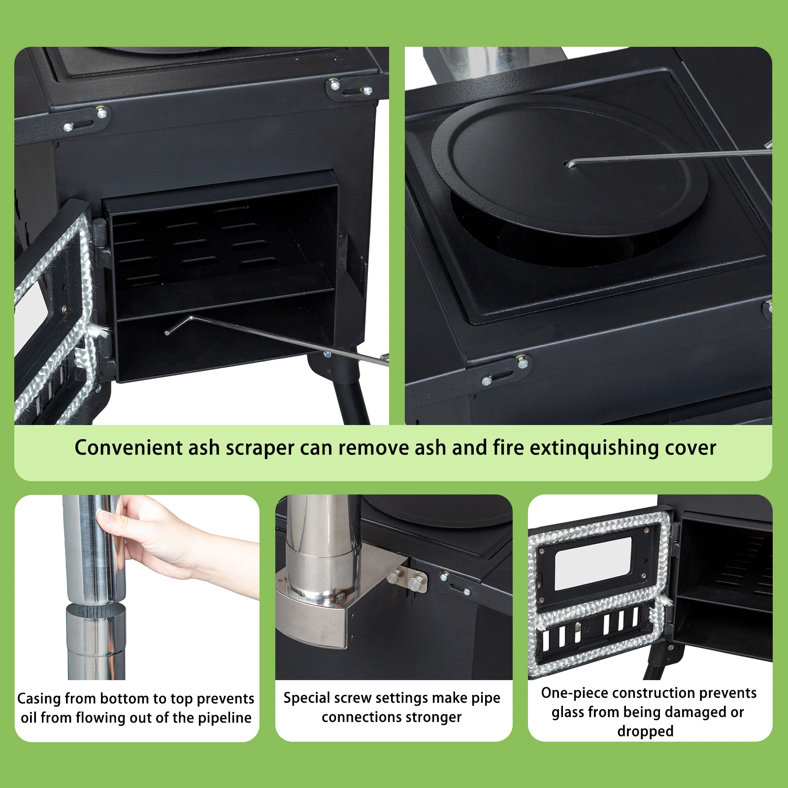 Wood Camping Stove - Portable Outdoor Stove, Black, 57.5*31*37cm view 11