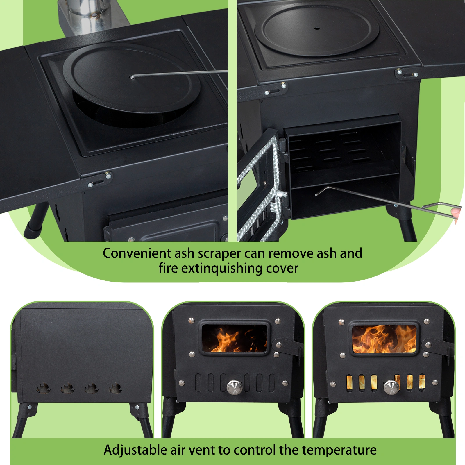 Wood Camping Stove - Portable Outdoor Stove, Black, 57.5*31*37cm view 12