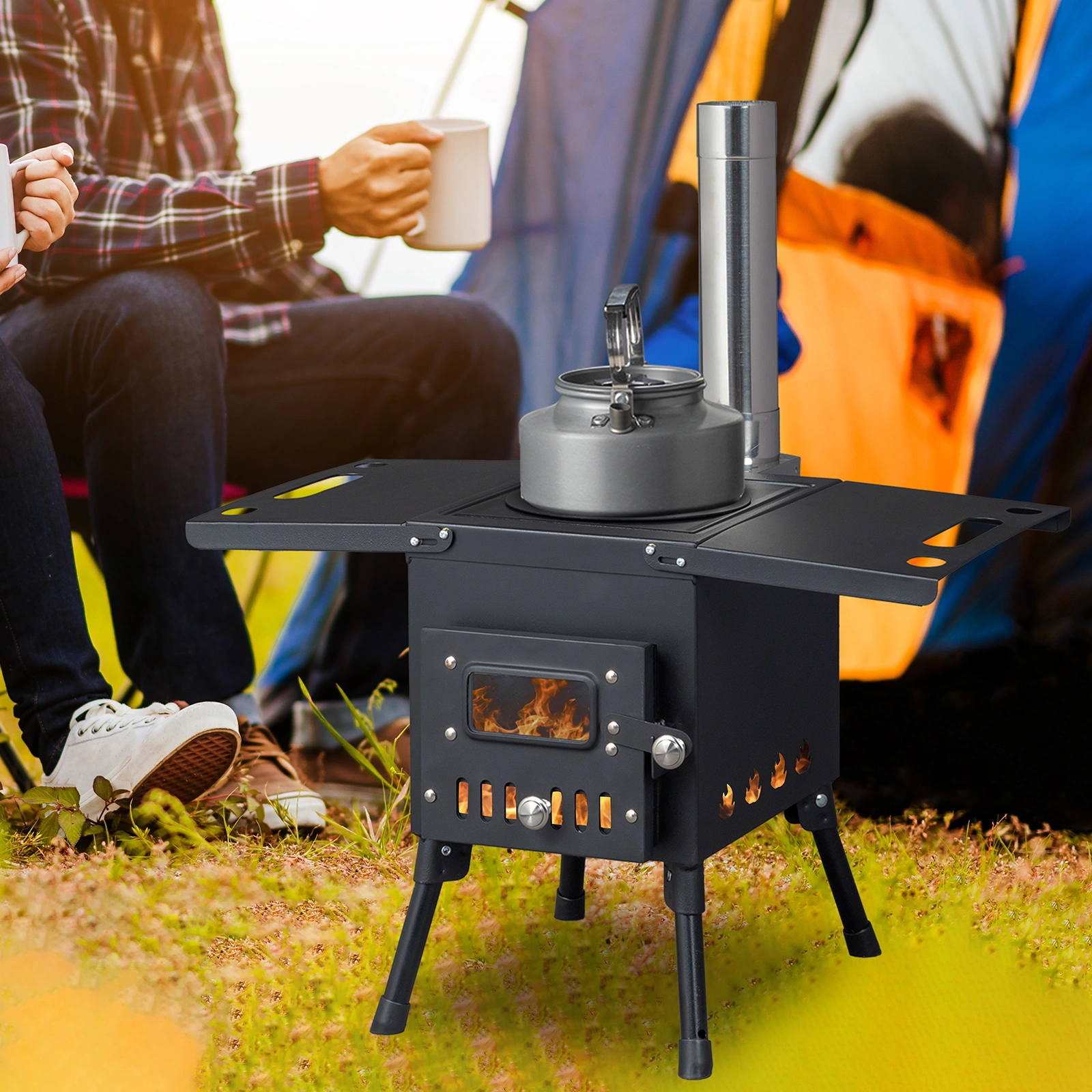 Wood Camping Stove - Portable Outdoor Stove, Black, 57.5*31*37cm view 14