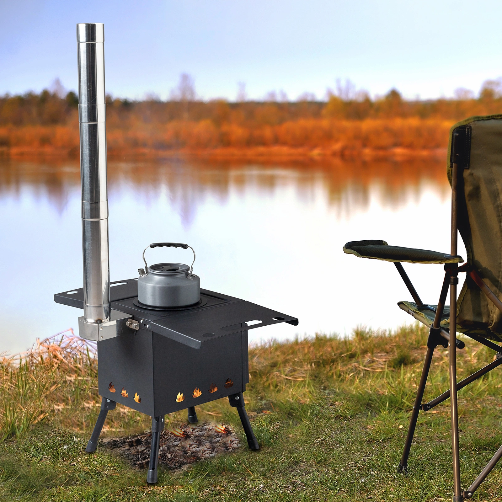 Wood Camping Stove - Portable Outdoor Stove, Black, 57.5*31*37cm view 16