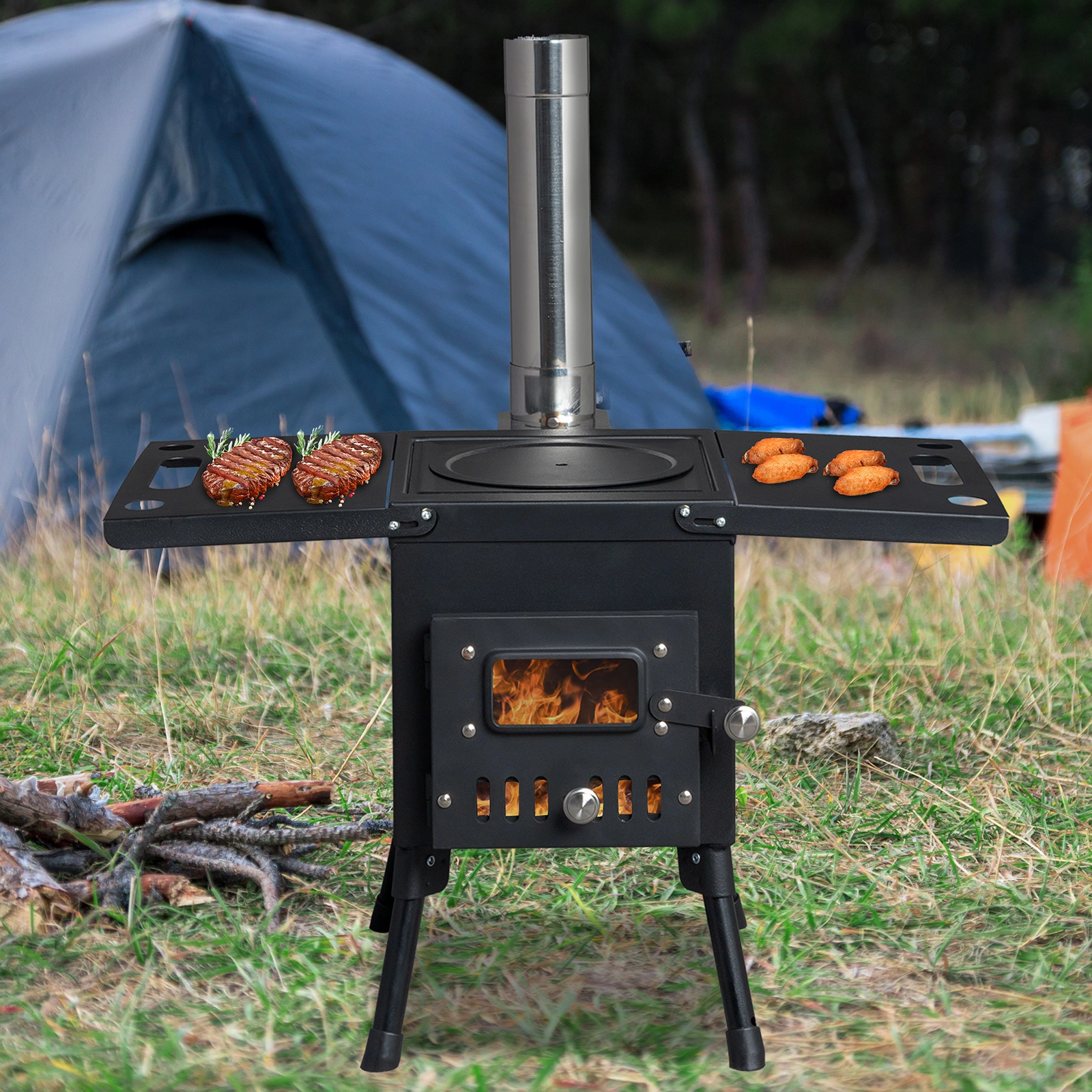 Wood Camping Stove - Portable Outdoor Stove, Black, 57.5*31*37cm view 17