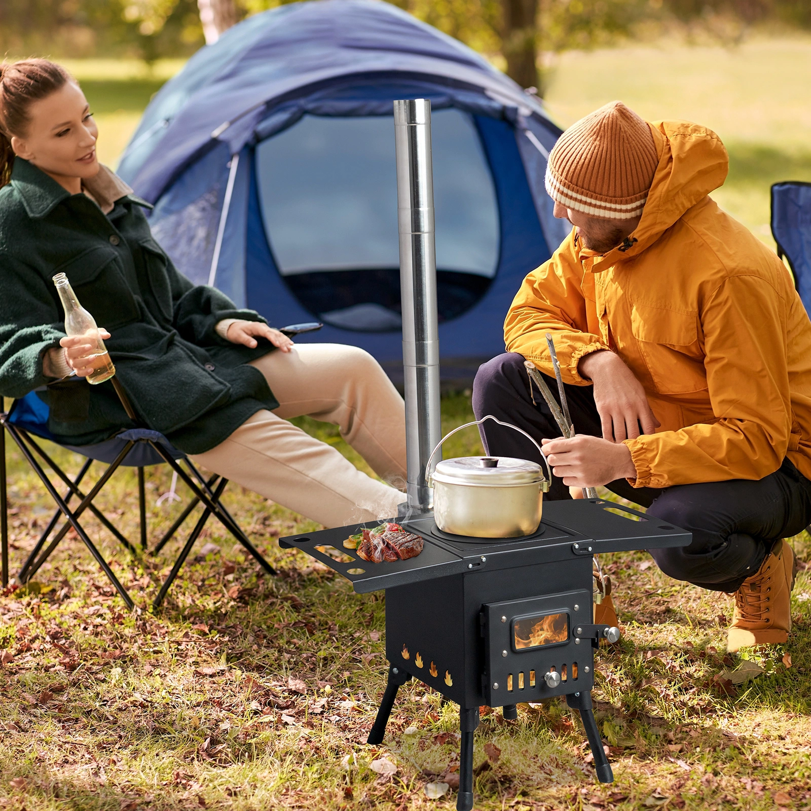 Wood Camping Stove - Portable Outdoor Stove, Black, 57.5*31*37cm view 18