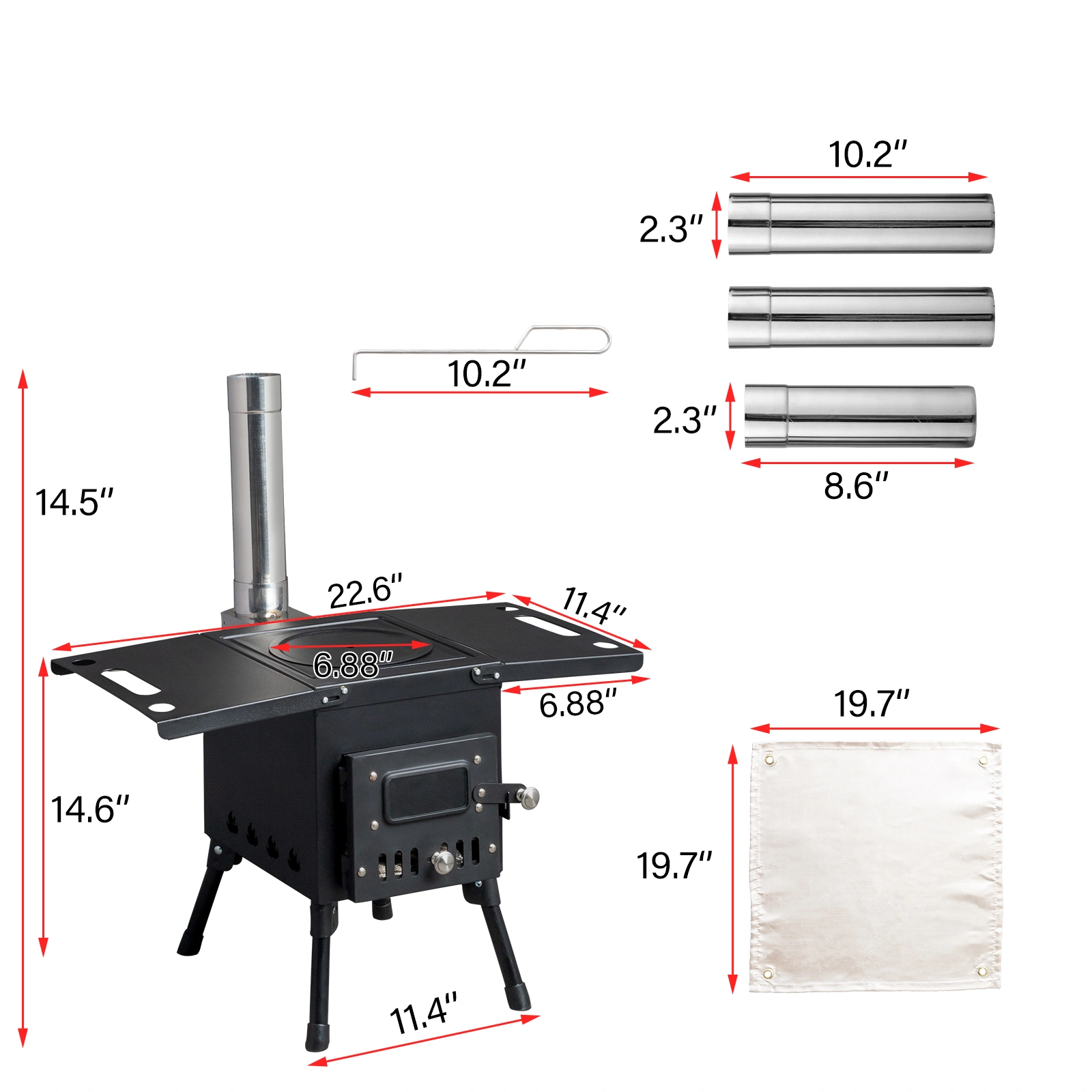 Wood Camping Stove - Portable Outdoor Stove, Black, 57.5*31*37cm view 4