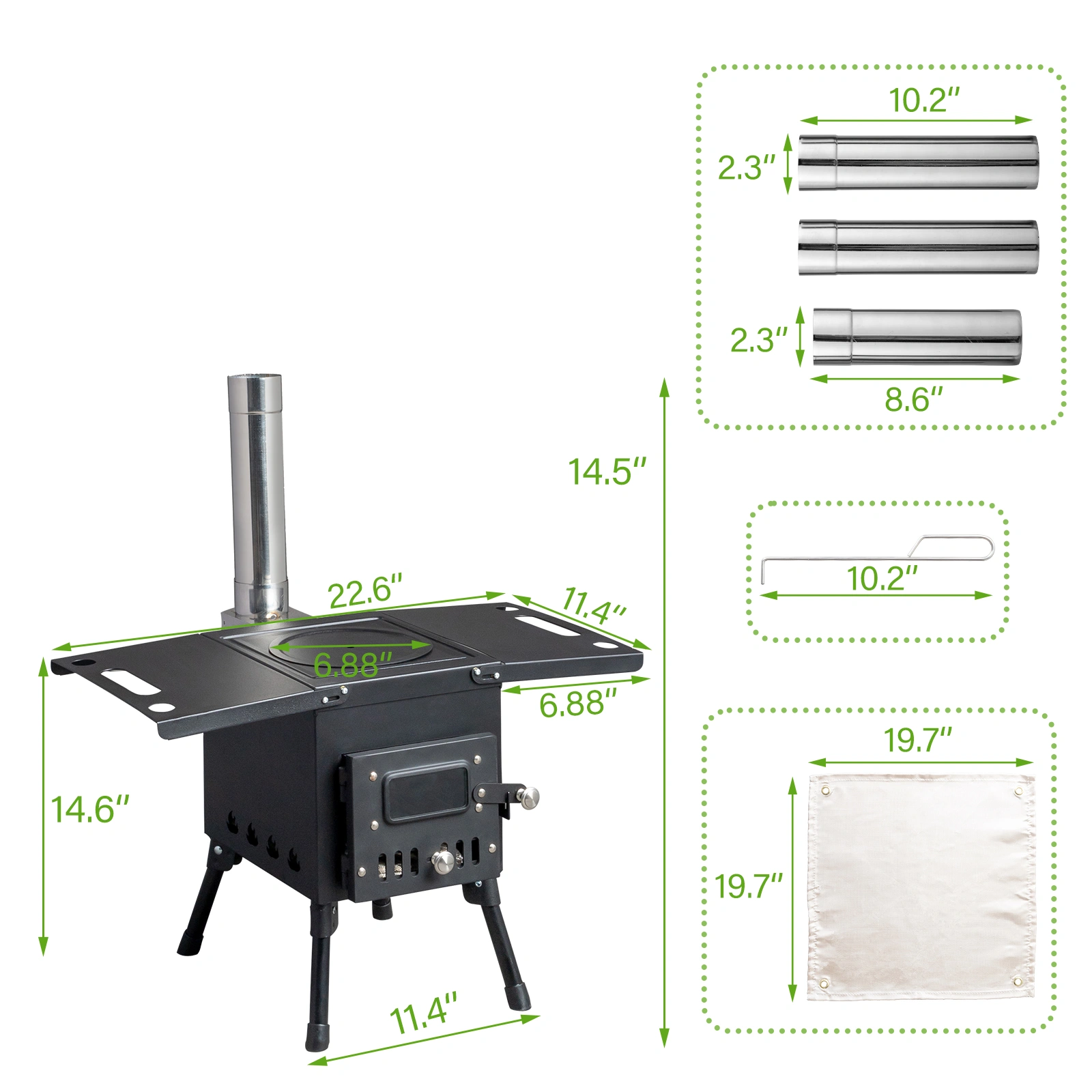 Wood Camping Stove - Portable Outdoor Stove, Black, 57.5*31*37cm view 5