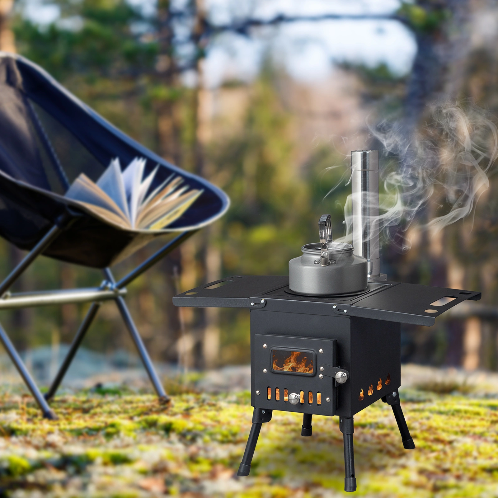 Wood Camping Stove - Portable Outdoor Stove, Black, 57.5*31*37cm view 6