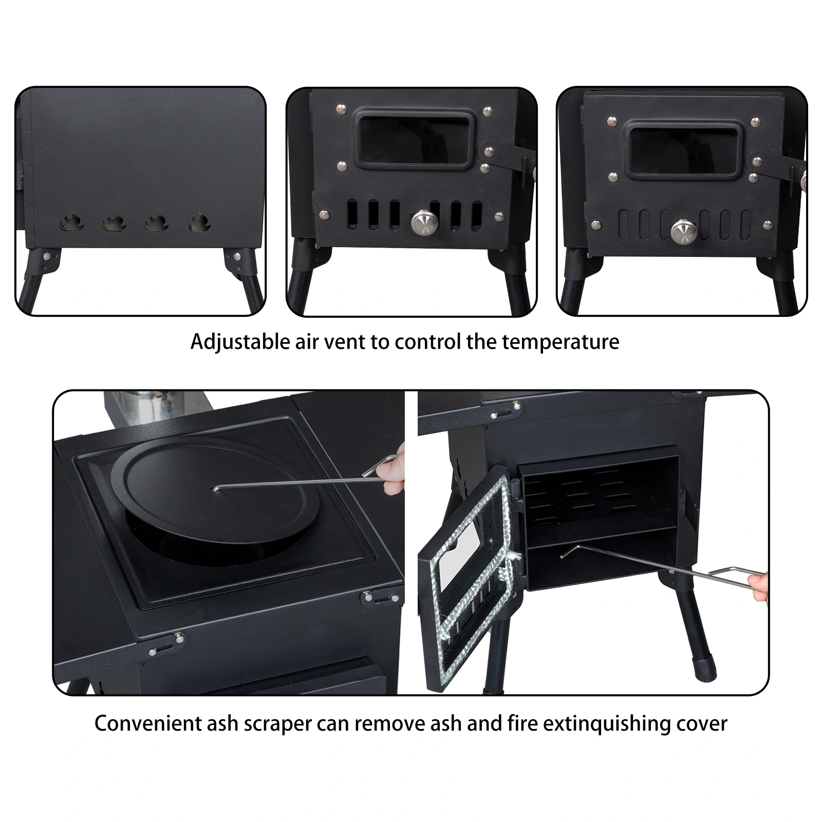 Wood Camping Stove - Portable Outdoor Stove, Black, 57.5*31*37cm view 7