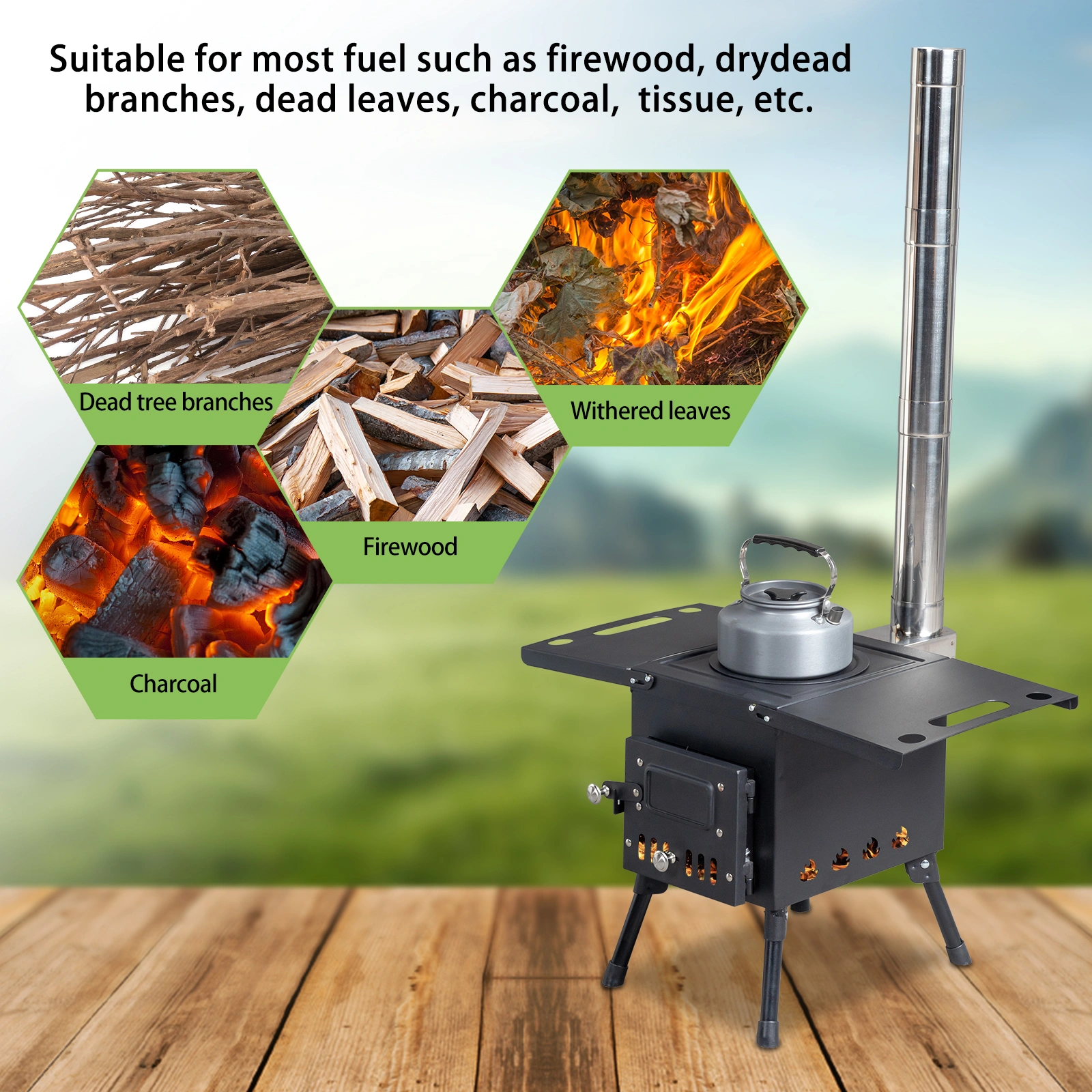 Wood Camping Stove - Portable Outdoor Stove, Black, 57.5*31*37cm view 9