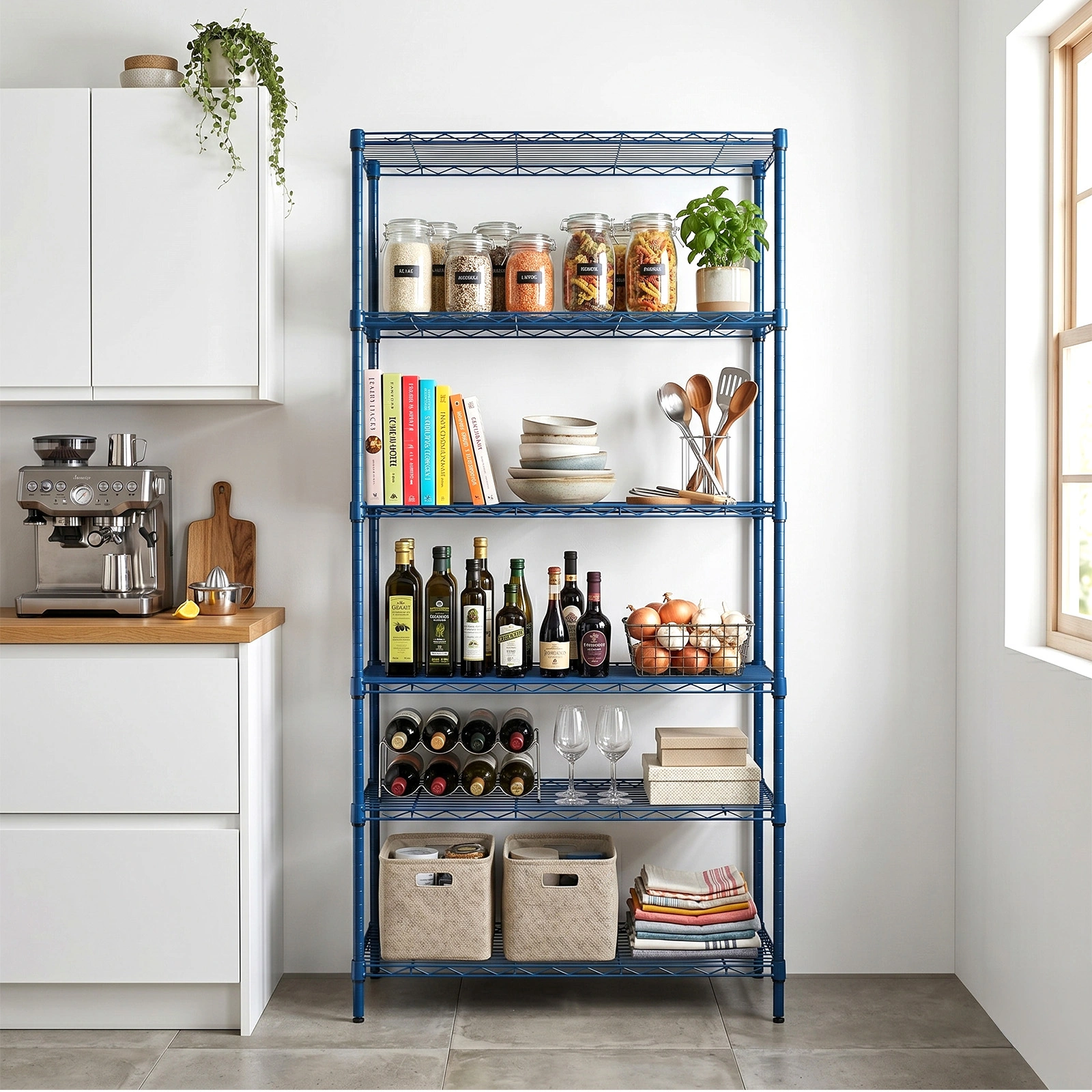 5-layer adjustable shelf Display Rack Iron household shelf with adjustable feet 29.13*13.39*59.06in Navy Blue view 10