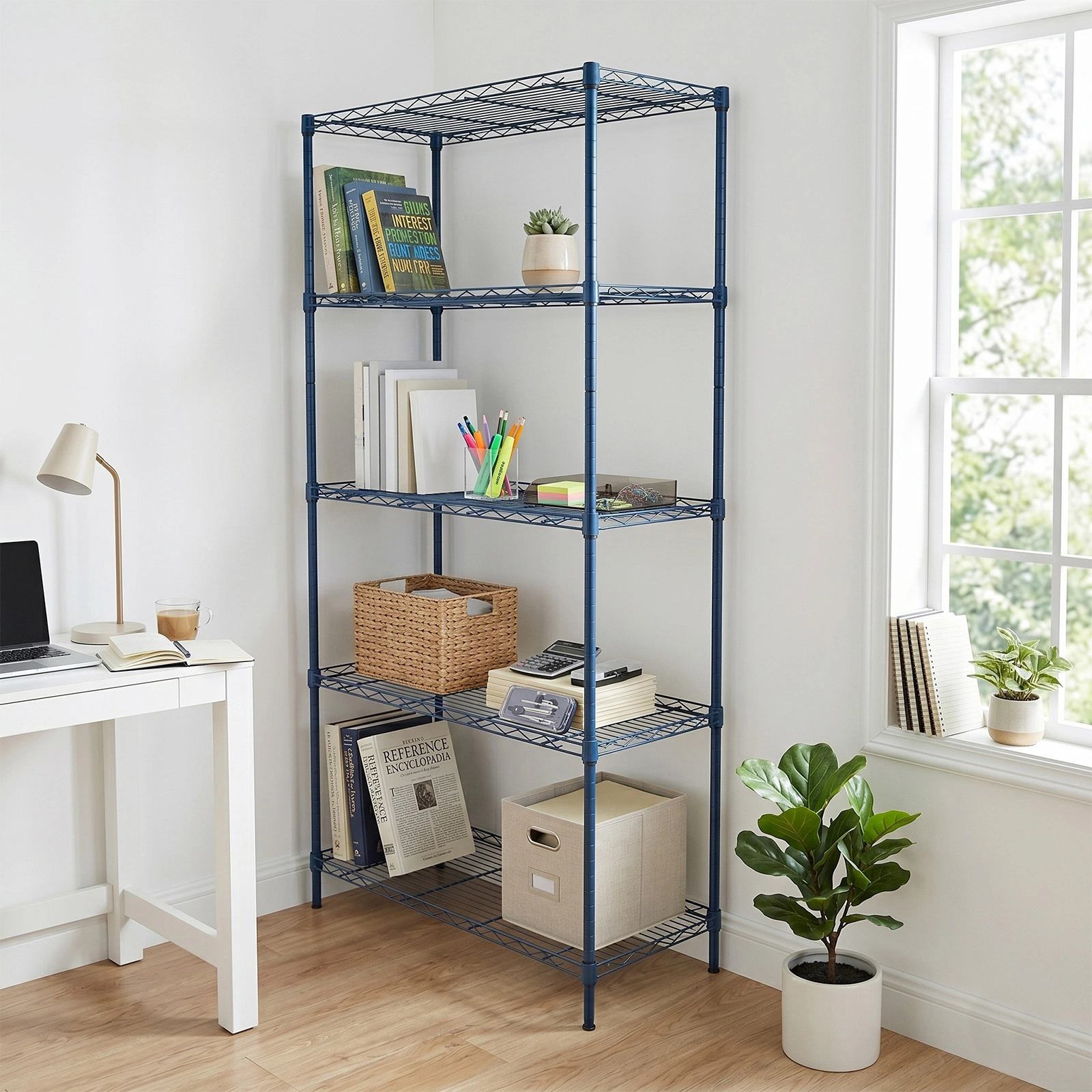 5-layer adjustable shelf Display Rack Iron household shelf with adjustable feet 29.13*13.39*59.06in Navy Blue view 11