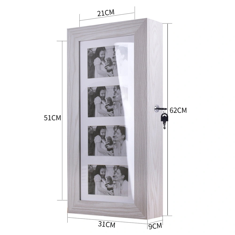 White PVC Wood Grain Photo Jewelry Mirror Cabinet, Damp-Proof Storage with Mirror, 2-Drawer, 4-Layer, Floor-Standing view 2