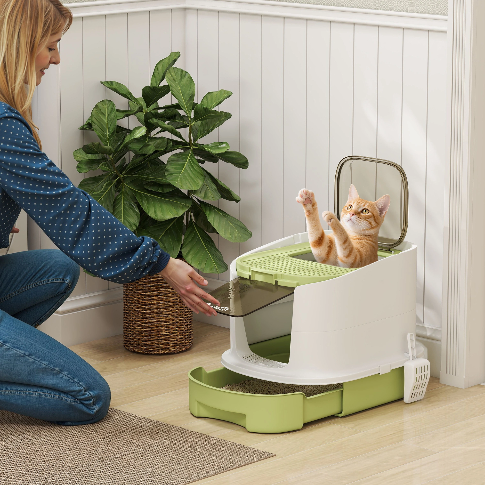 Cat Litter Box Self Cleaning Automatic Hooded Enclosed Waste Management System for Indoor Cats