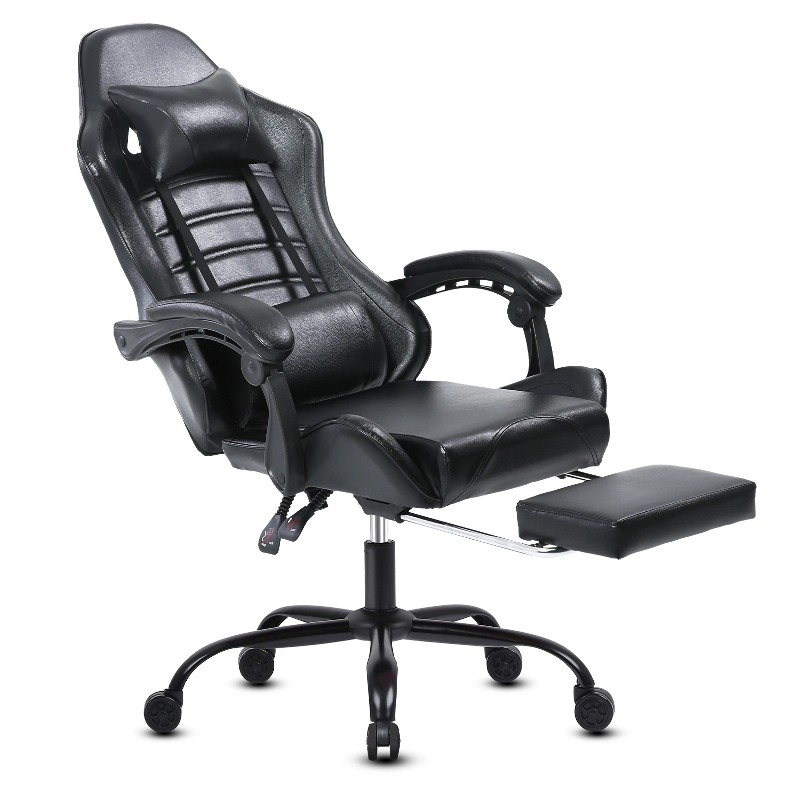 Gaming Chair with Footrest, Ergonomic PU Leather Big and Tall Computer Chair, 360° Swivel Height Adjustable Office Desk Chair, Gray view 2