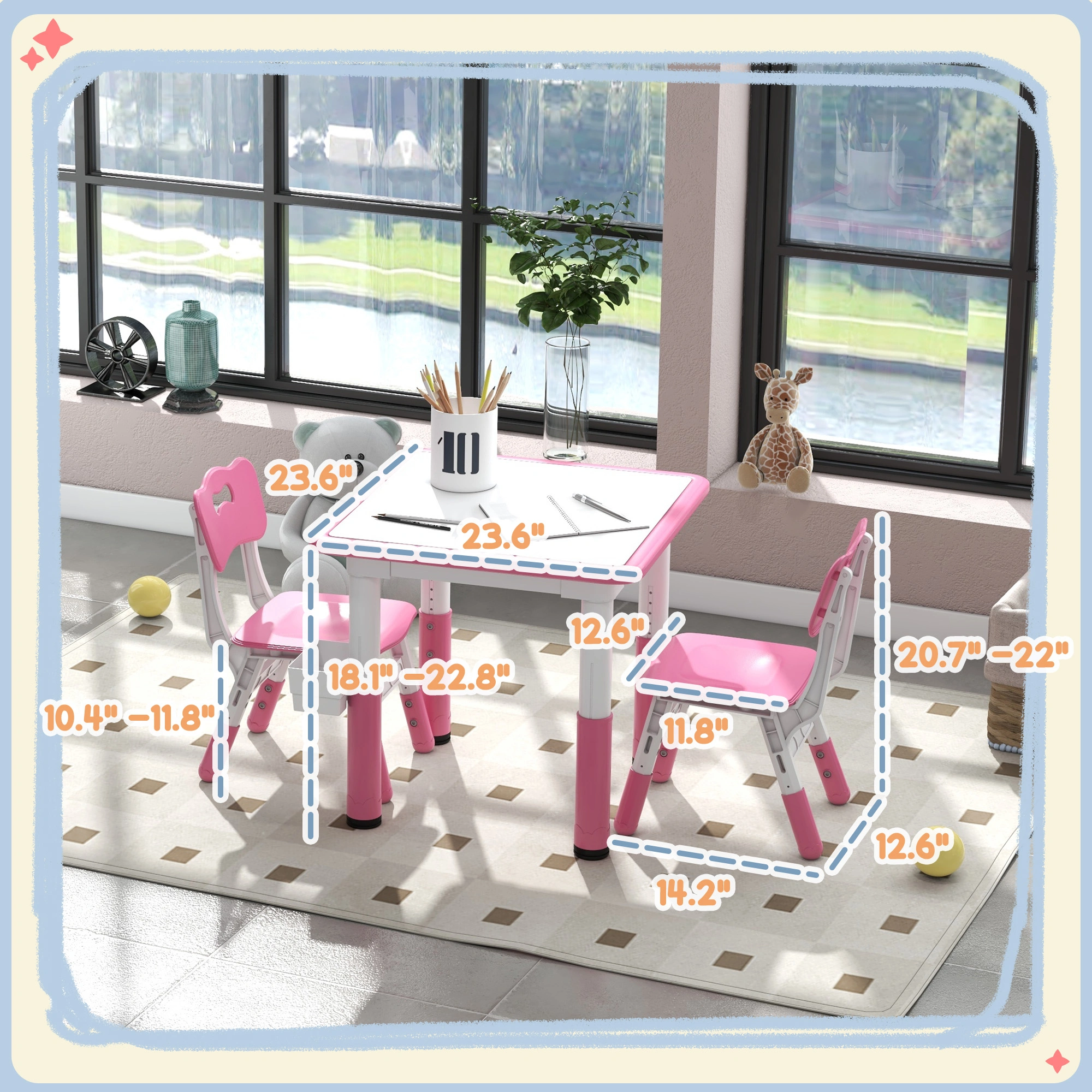Kids Desk and Chair Set, Adjustable Height Study Table and Ergonomic Chair for Children view 2