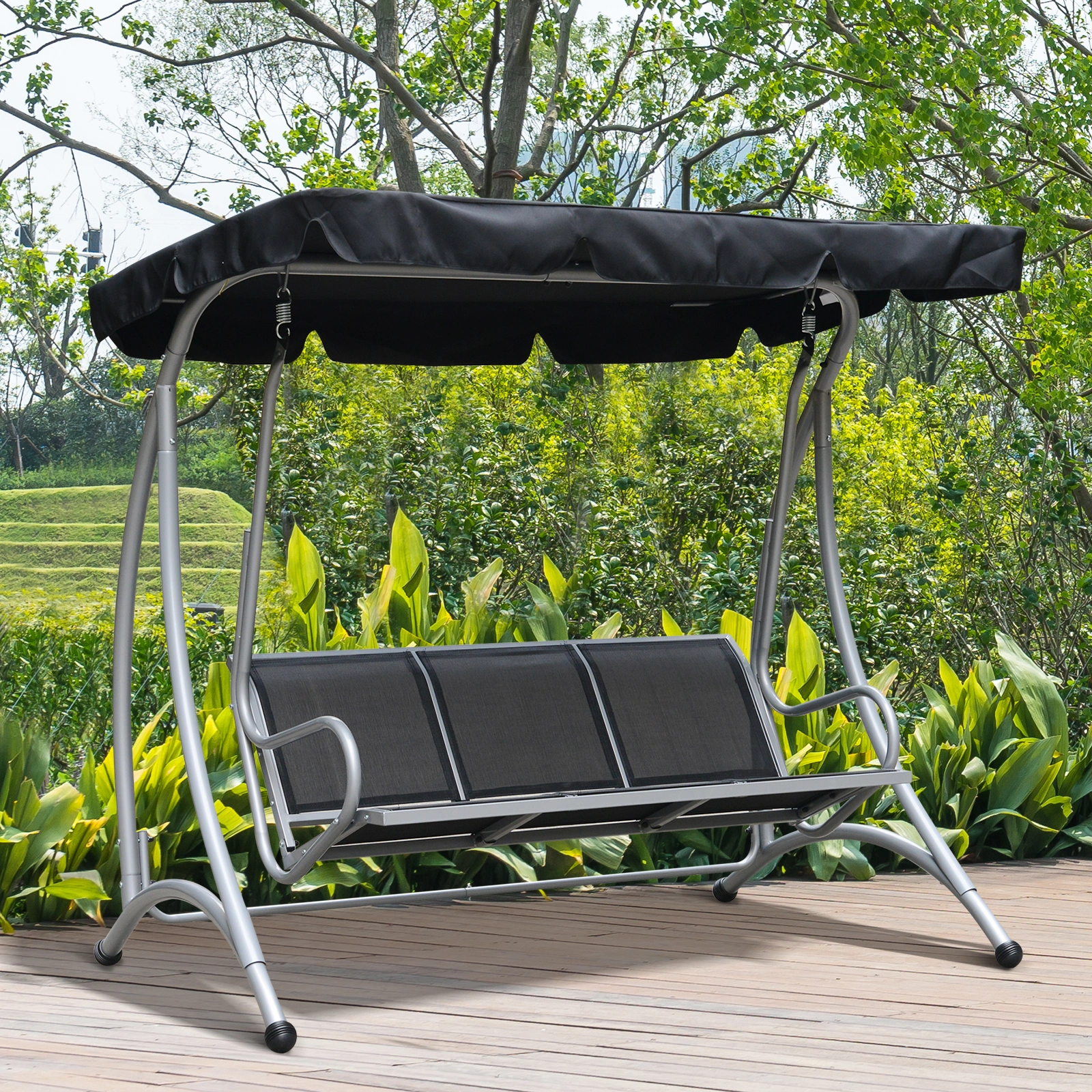 Outdoor Patio Swing Chair with Canopy, Cushioned Garden Hanging Chair for Backyard, Deck, Porch