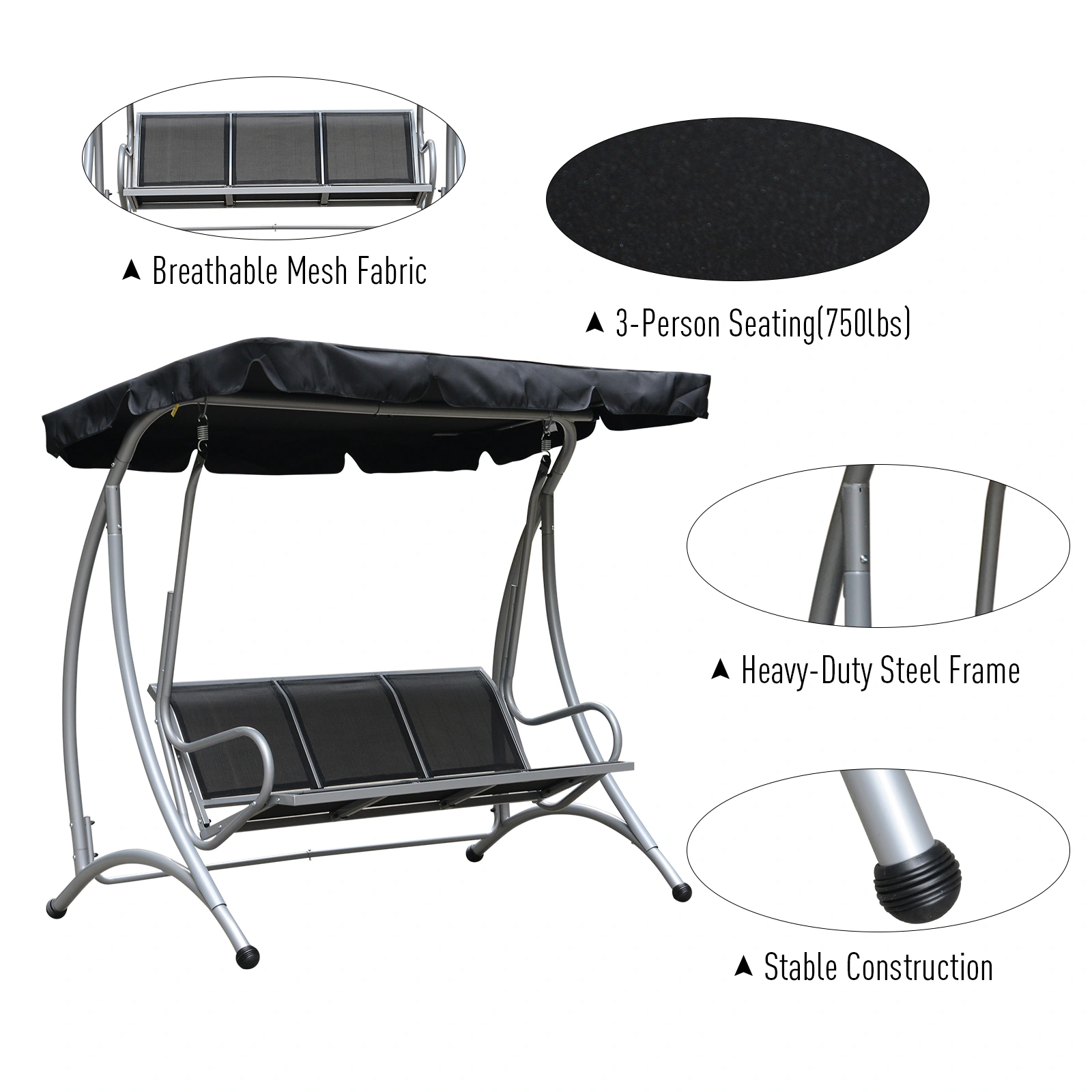 Outdoor Patio Swing Chair with Canopy, Cushioned Garden Hanging Chair for Backyard, Deck, Porch view 4