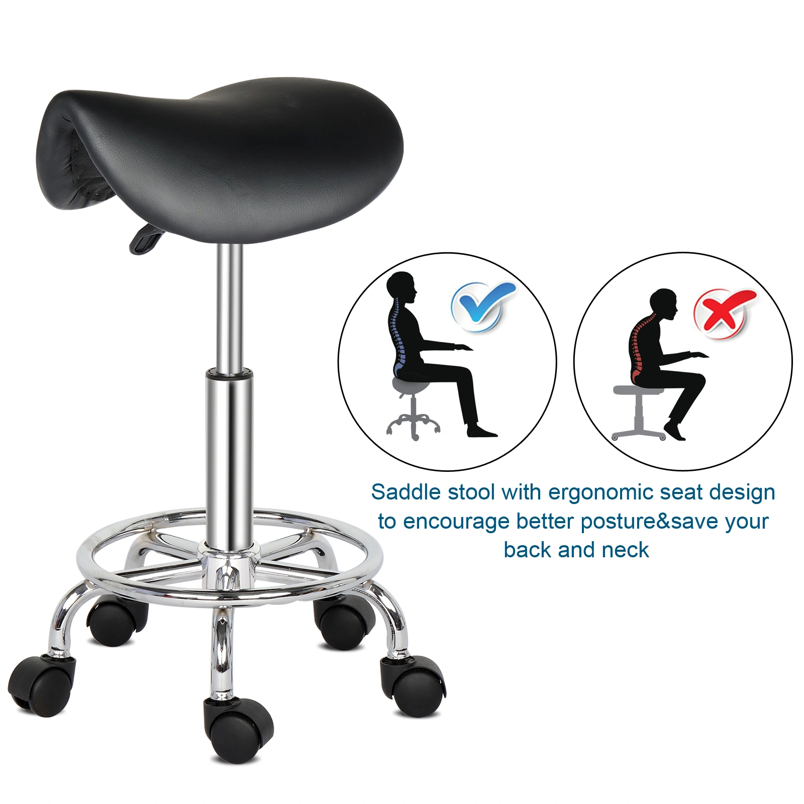 Saddle Stool Ha Ha Feet Rotation Bar Stool Black view 25