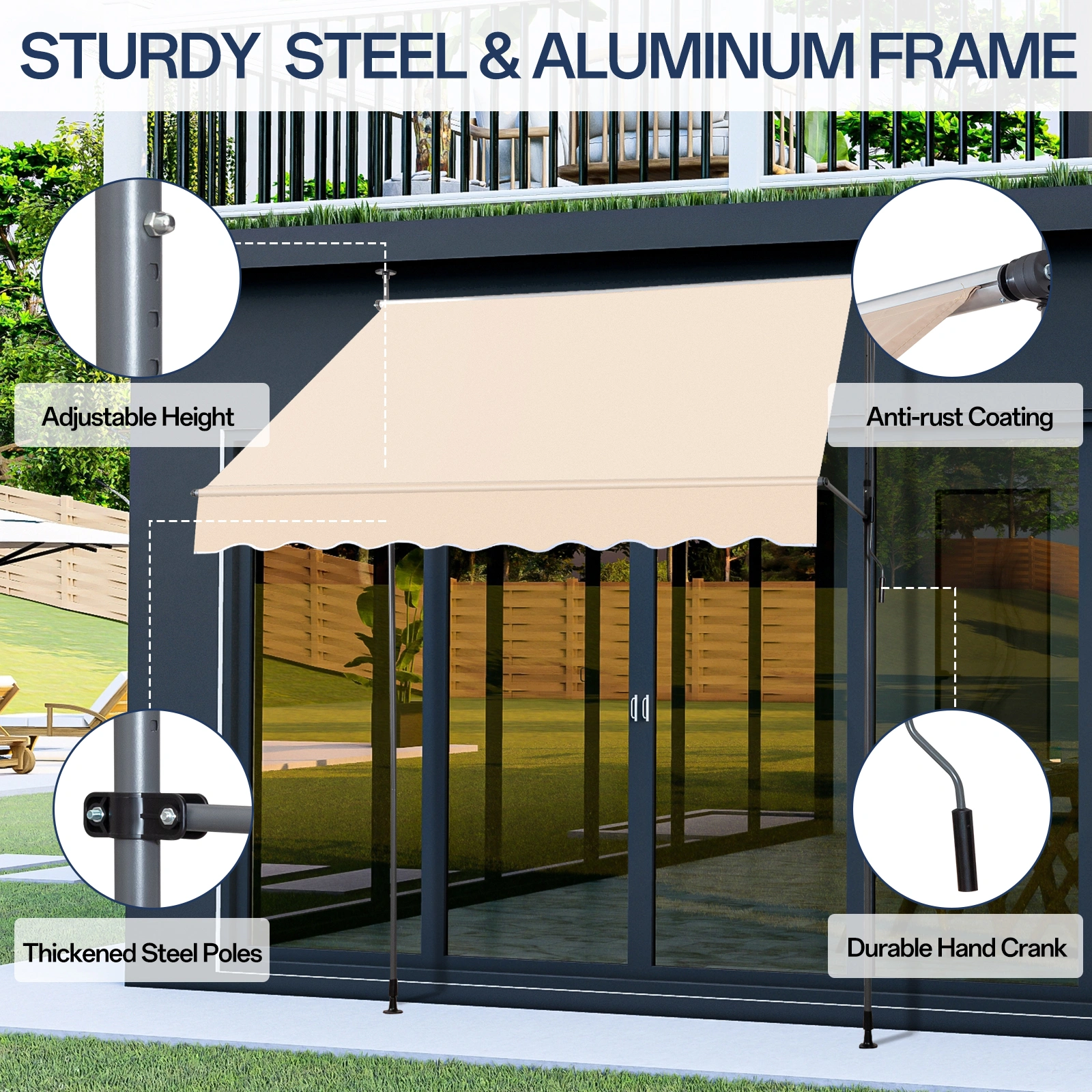 78.7"D x 47.2"W x (78.7 -118.1)"H Retractable Awning Khaki view 11