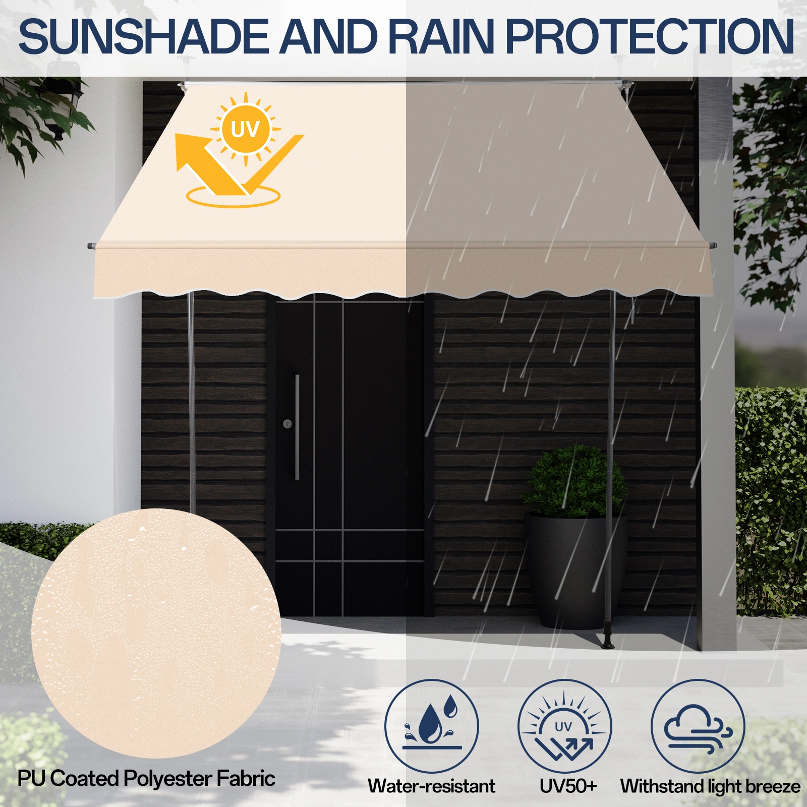 78.7"D x 47.2"W x (78.7 -118.1)"H Retractable Awning Khaki view 9