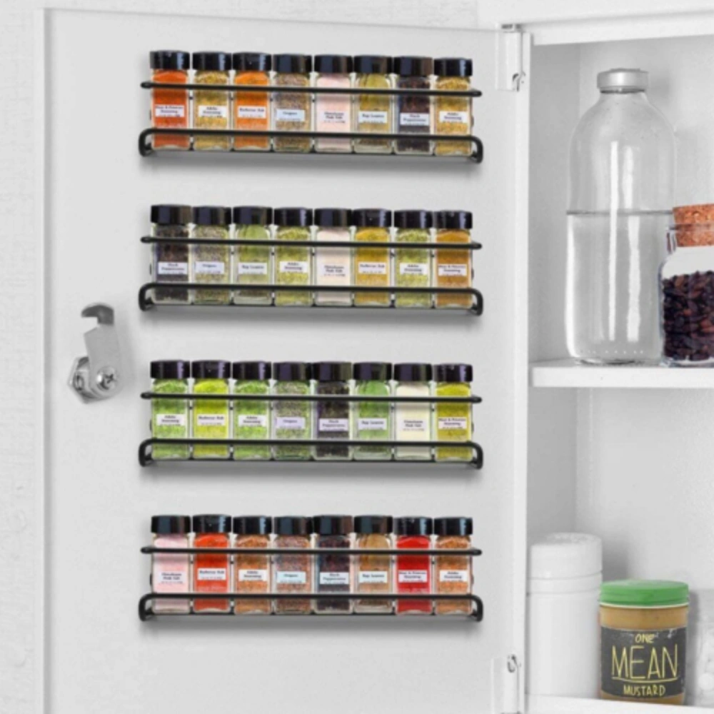 2Pcs Wall Mounted Spice Jar Rack Holder - Kitchen Herb Bottle Shelf Organizer for Door Cupboard Pantry Storage view 3