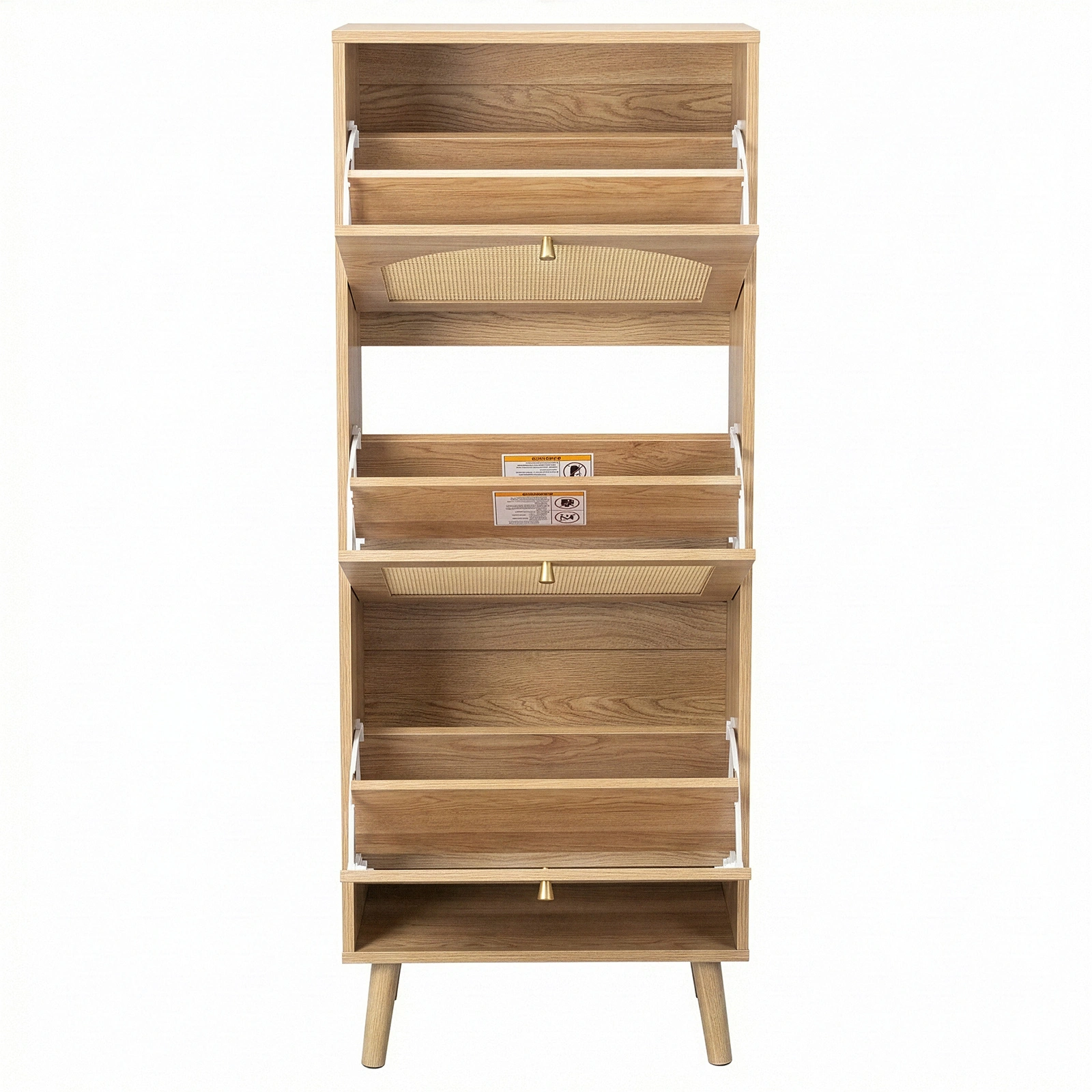 3-Tier Shoe Cabinet with Rattan Front, Particleboard, 54x24x135cm, Natural Wood Color, Entryway Storage Organizer view 3