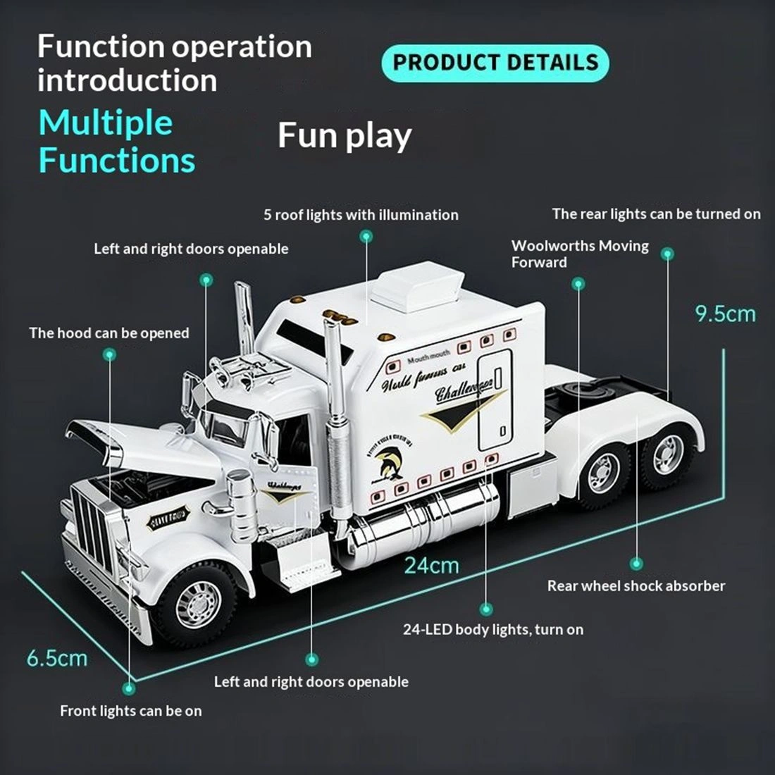 Semi Truck Toys for Boy Heavy Trucks,Metal Diecast Trucks Model Pull Back Cars with Light and Sound,Truck and Trailer Toys for Boys,Toy Trucks for Boys Age 4-8 view 7